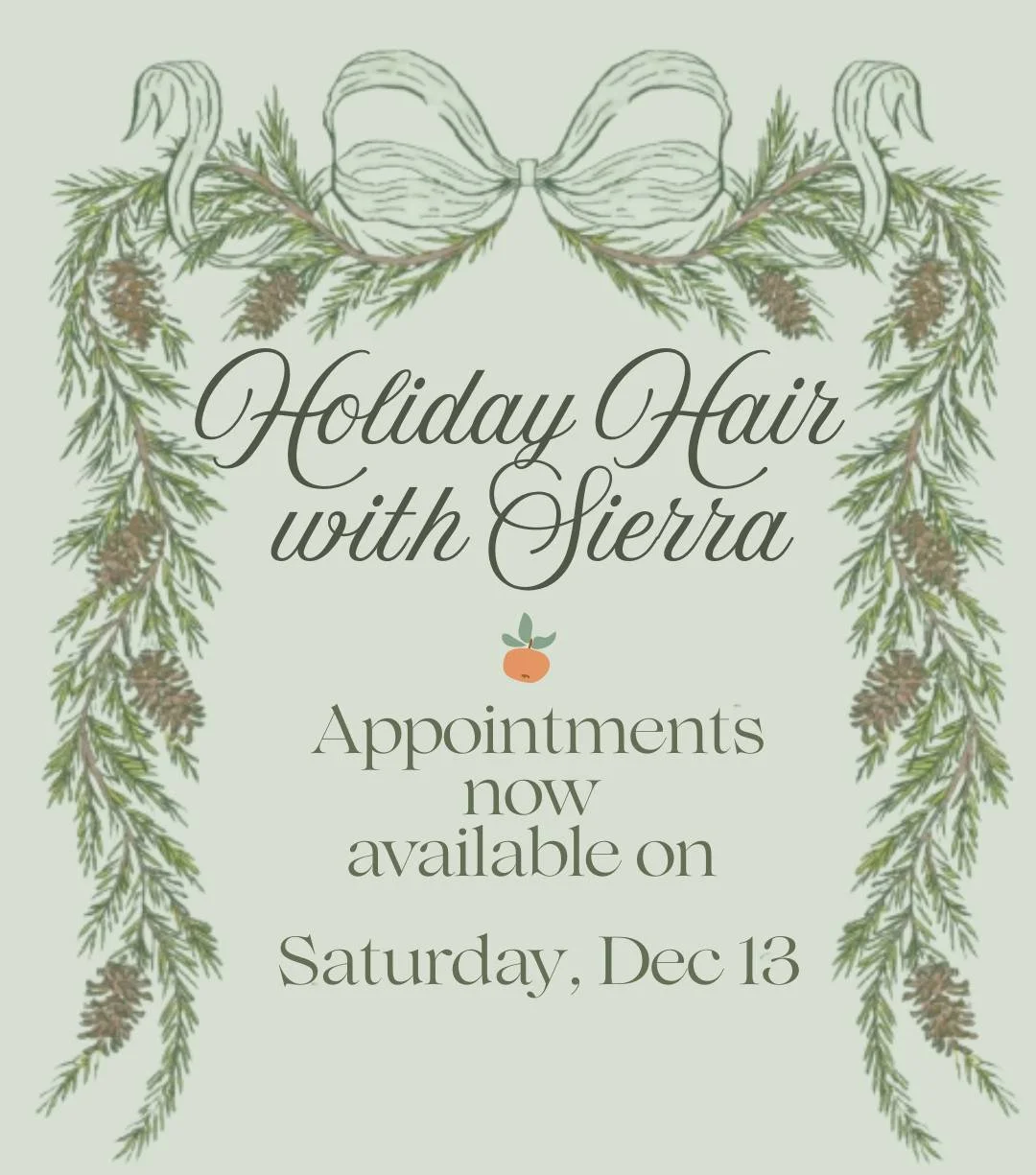 Sierra just opened her books for a full Saturday of holiday hair! ✨🎄

If you&rsquo;ve been trying to squeeze in before the festivities, now&rsquo;s your chance &mdash; Sierra has opened her entire schedule for Saturday, December 13th for those last-
