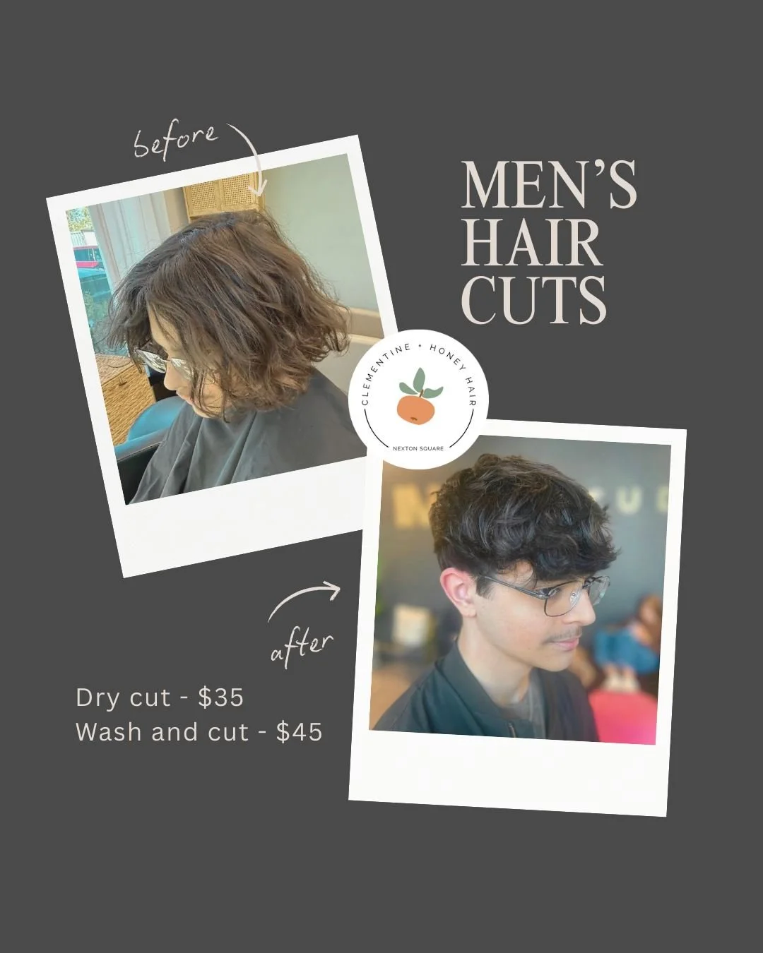 Men&rsquo;s haircuts with Jacob ✂️

Clean, fresh cuts designed to fit your style and keep things easy every day.

Dry cut &mdash; $35
Wash + cut &mdash; $45

Book your next appointment with Jacob today ✨

#ClementineAndHoney #MensHaircuts #FreshCut #