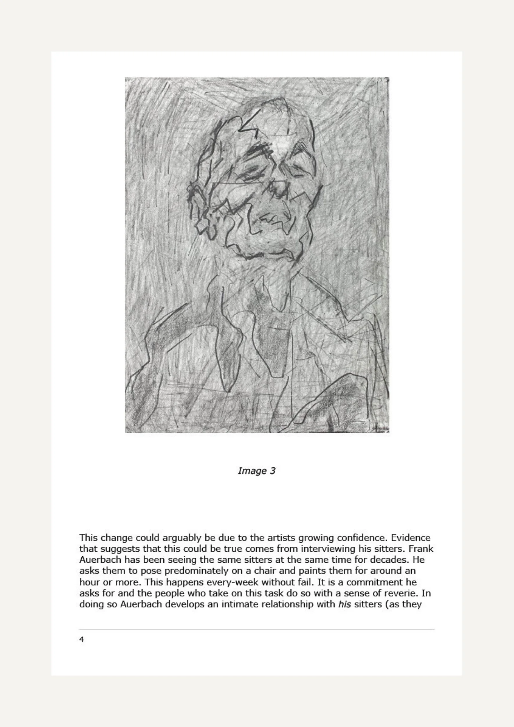 A pencil sketch of a person's face with closed eyes, appearing contemplative or thoughtful. The drawing is rough and abstract, with loose lines and shading.