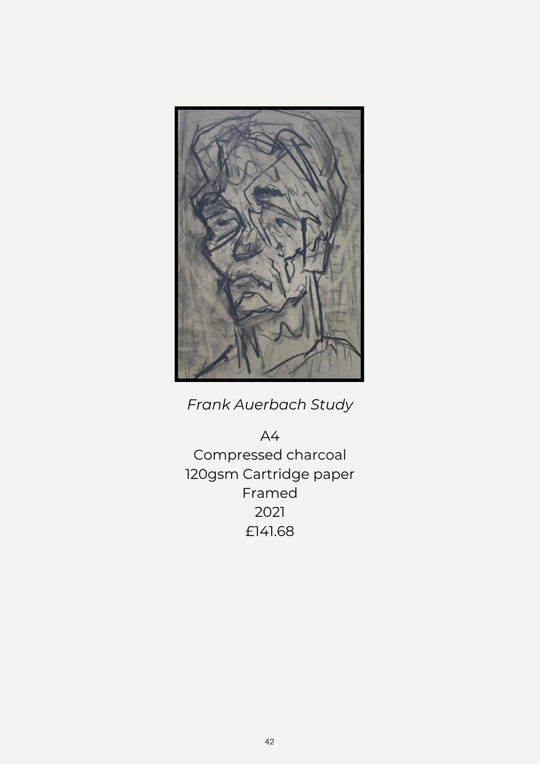 Sketch of a man's face with abstract, overlapping lines, titled 'Frank Auerbach Study'.