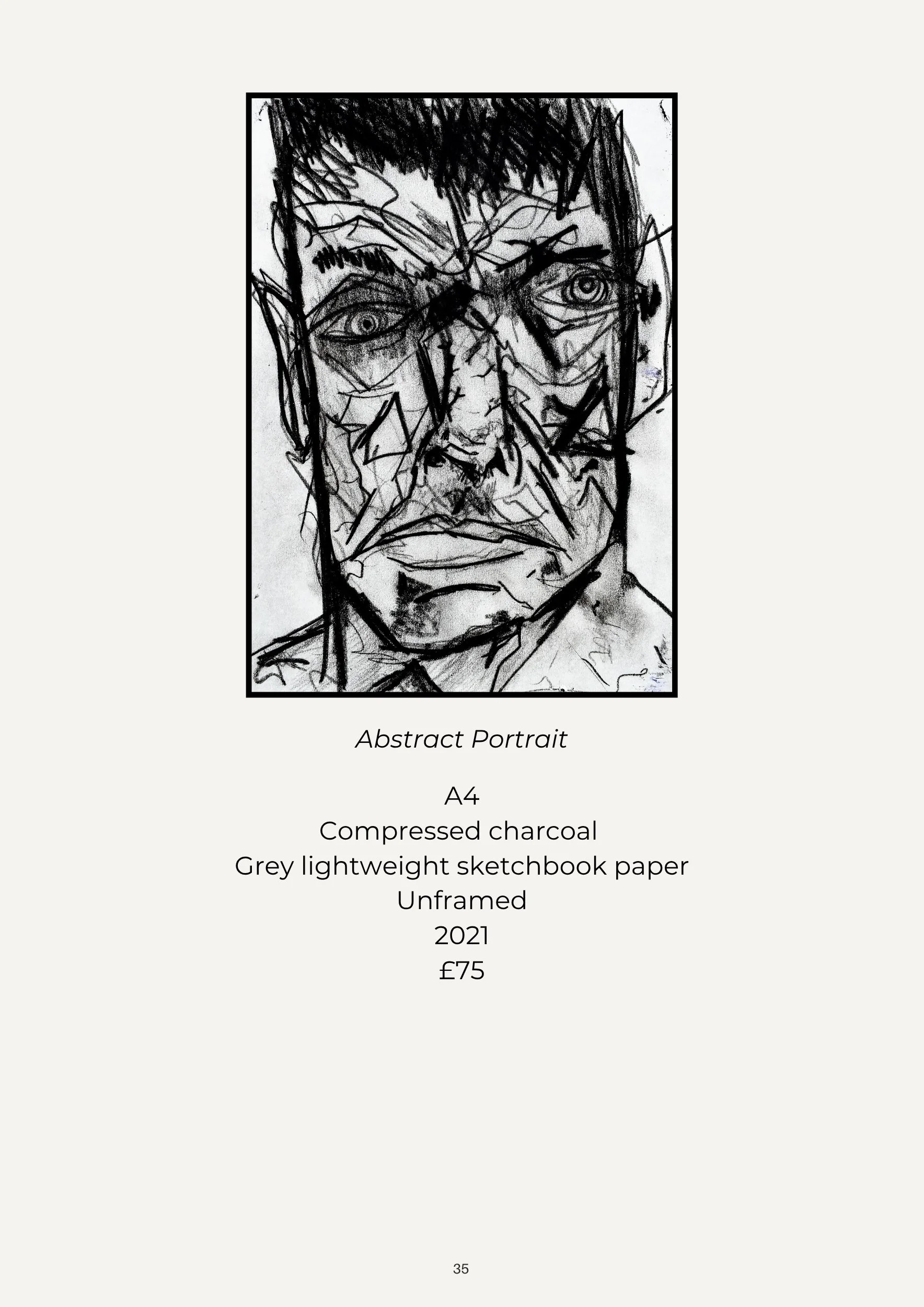 Black and white abstract sketch of a person's face, showing intense eyes, furrowed brows, and a serious expression.