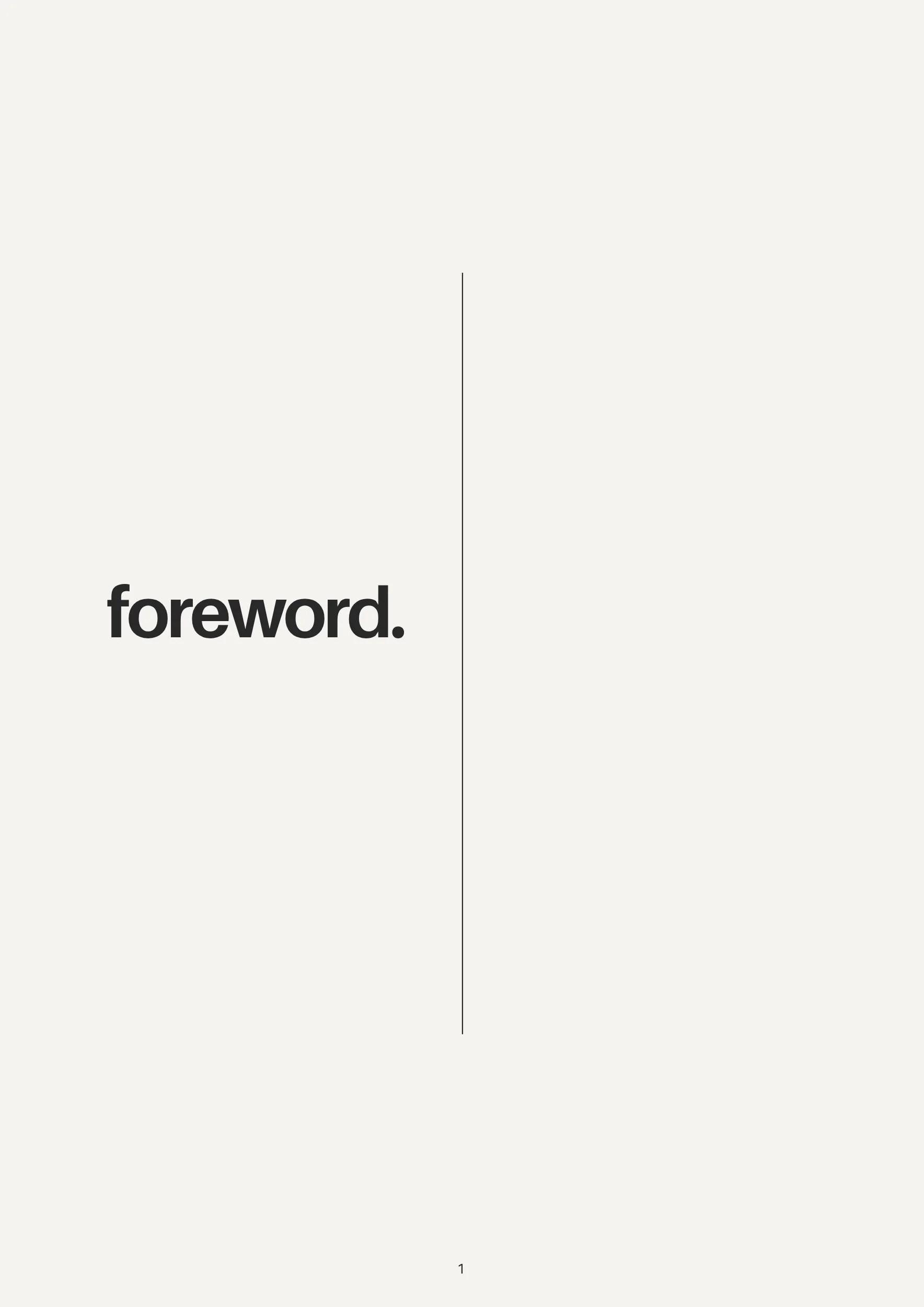 Cover page of a book titled 'foreword.' in large bold black letters on a white background with a thin black line dividing the page.