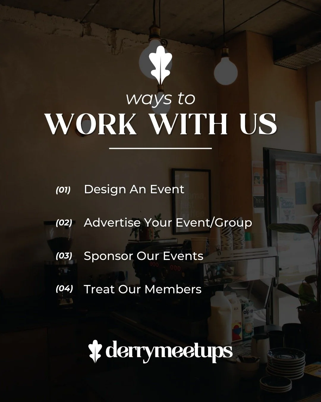 Derry Meet Ups was built on collaboration, and we're excited for another year of finding new event partners, facilitators, venues and sponsors 😃

We're particularly looking for sponsors for our upcoming anniversary celebrations, so if you're looking