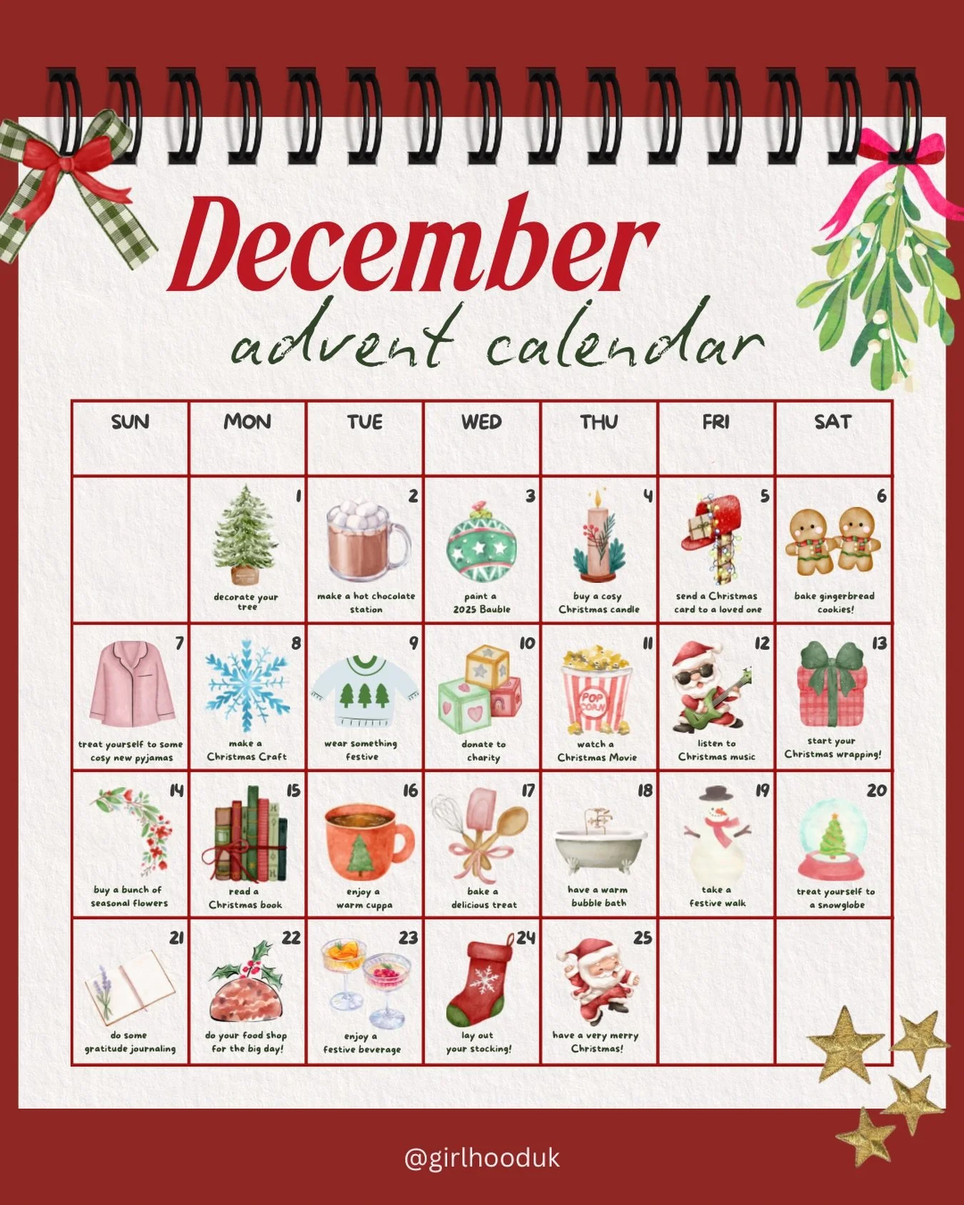 hope you girlies enjoyed your chocolate first thing this morning!!! 🍫✨

since it basically turns to midnight at 3pm these days, a dose of cosy inspo feels essential&hellip; so here&rsquo;s a cute advent calendar to brighten December 🎄🫶 the magic i