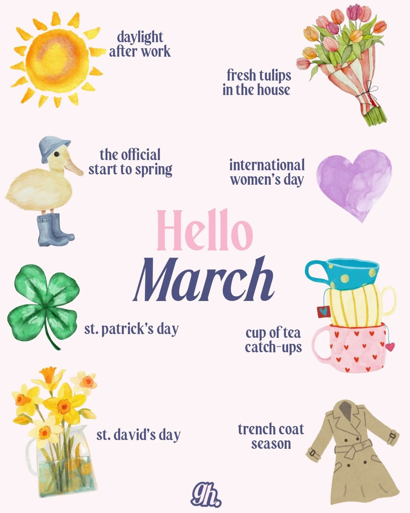 Happy 1st of March!!🍀🌼🐇🐝💛🌺

We hope your month is filled with lighter evenings, fresh tulips on the table, cosy catch-ups over tea, and all the little moments in between that make you feel like everything is blooming again 🌷✨