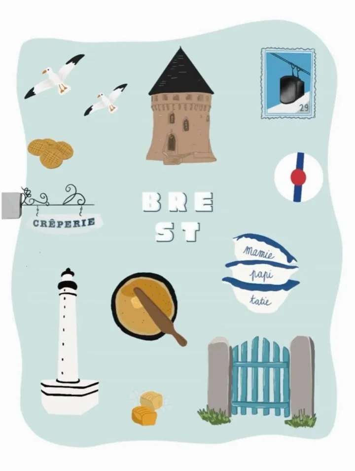 Un p&rsquo;tit vent de Bretagne 💨
Quelques jours &agrave; Brest chez ma meilleure amie @m.i.h.a.r.u 
Des rires, des cr&ecirc;pes, des balades, des coquetiers 🐣 (oui oui !). Et surtout : du lien, du vrai. ❤️

[bresttrip, Brest, carnetdevoyage, illus