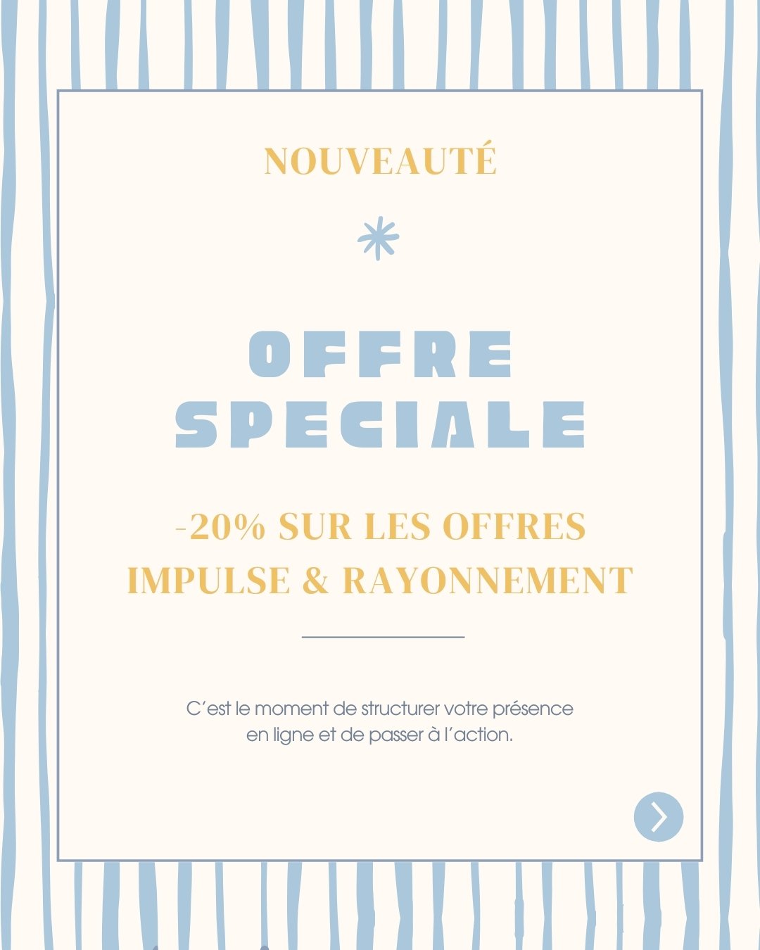 ✨ Offre de lancement ✨ 
Il me reste 4 places pour les offres ESSOR &amp; RAYONNEMENT avant novembre/d&eacute;cembre. Vous voulez poser les bases, clarifier votre image, et rayonner sur les r&eacute;seaux ? C&rsquo;est le moment. 
🎁 -20% jusqu&rsquo;