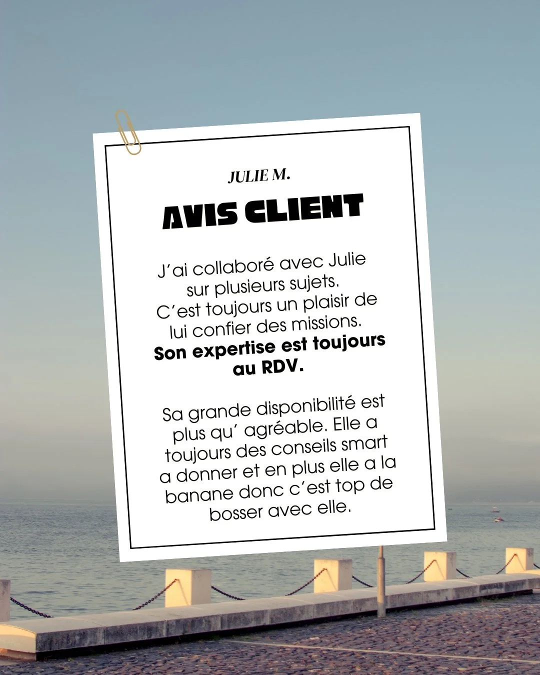 💛 T&eacute;moignage client 💛

J'ai p&ucirc; r&eacute;alis&eacute; le site ainsi que les publicit&eacute;s r&eacute;seaux pour Julie M, fondatrice d'une marque beaut&eacute; familiale Mapiel.
R&eacute;sultat ? Une identit&eacute; claire, des retours