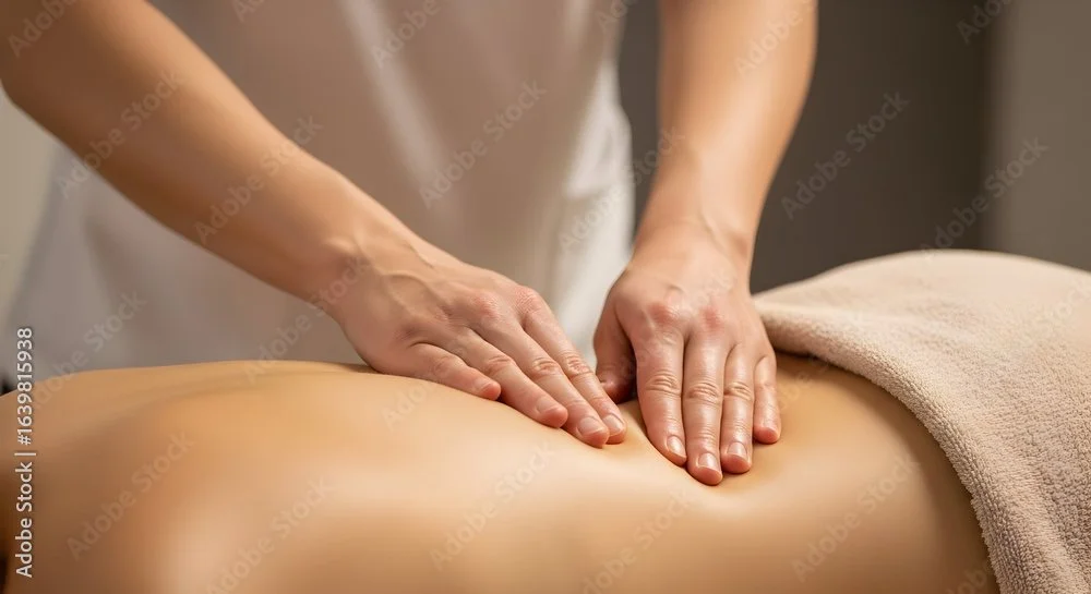 Person giving a massage to a back.