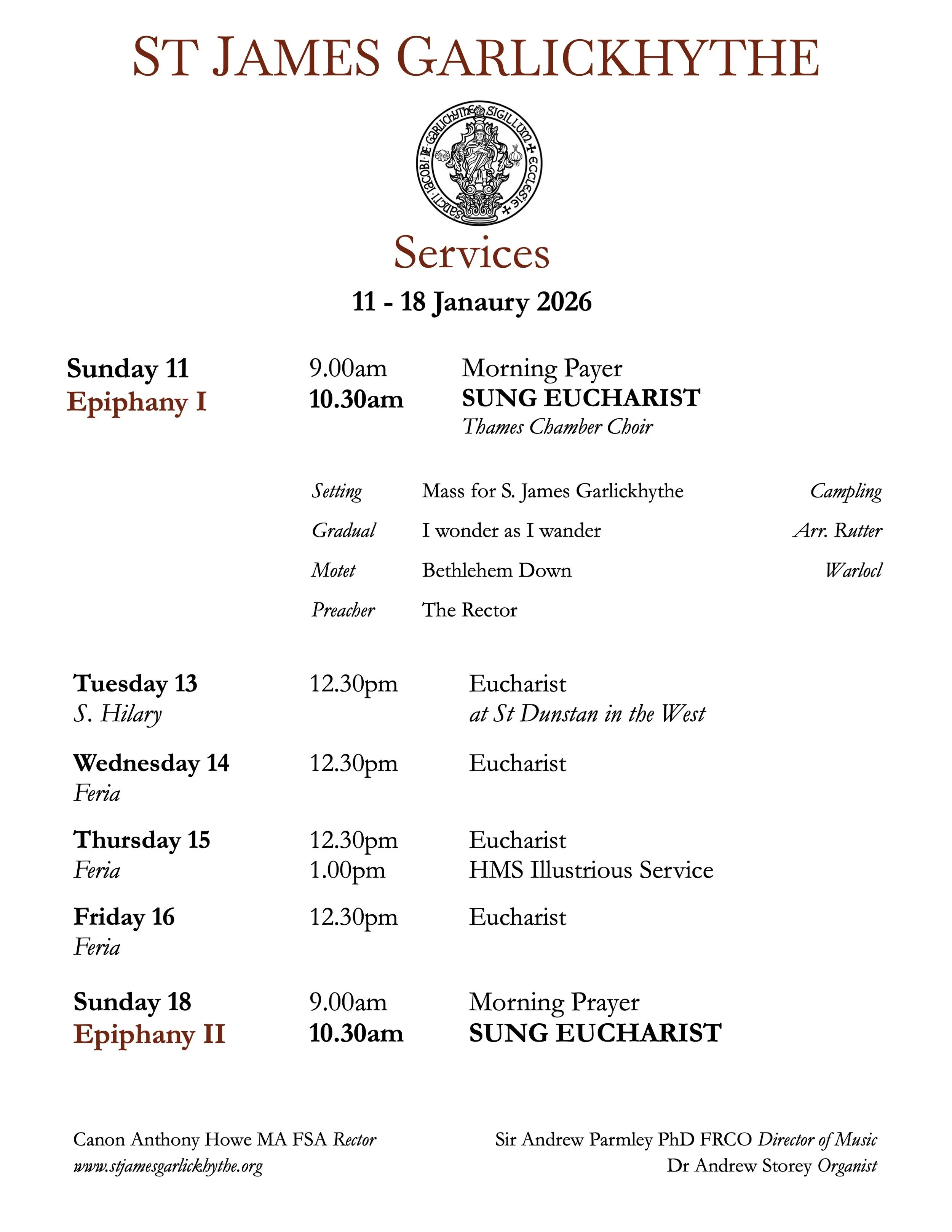 List of services at St James Garlickhythe