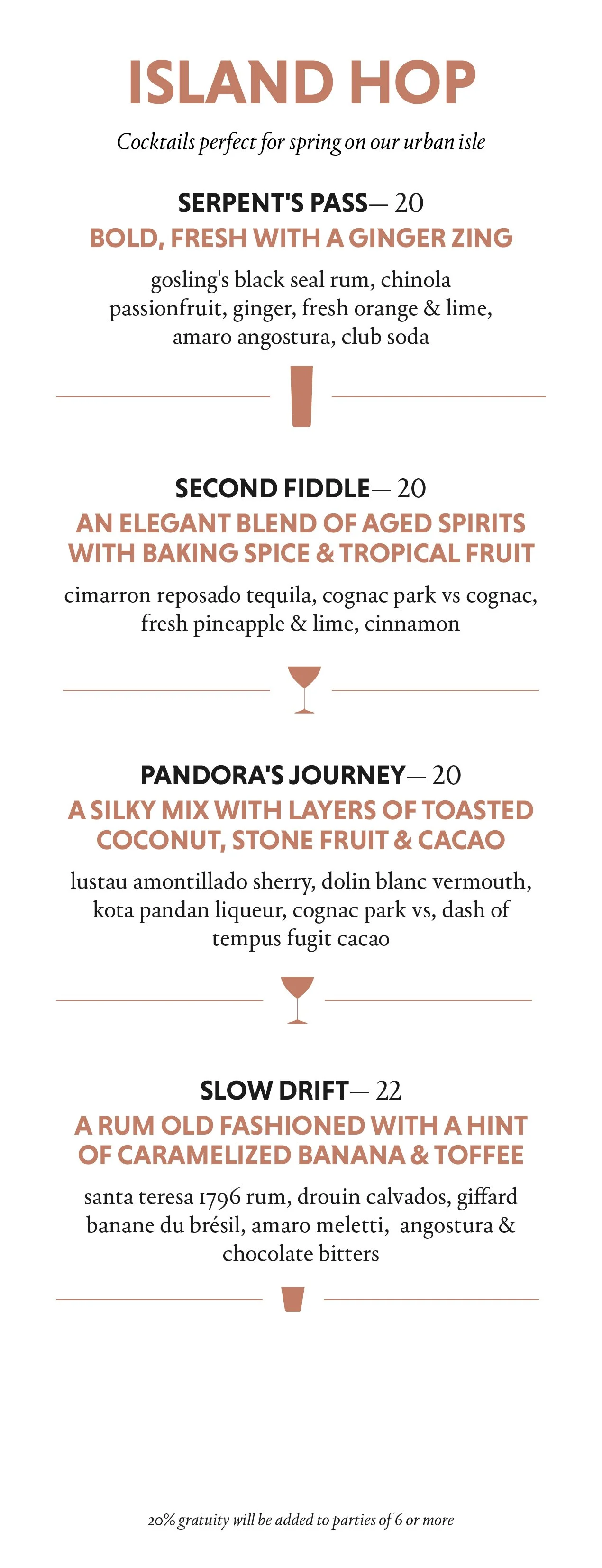 Island Hop cocktail menu