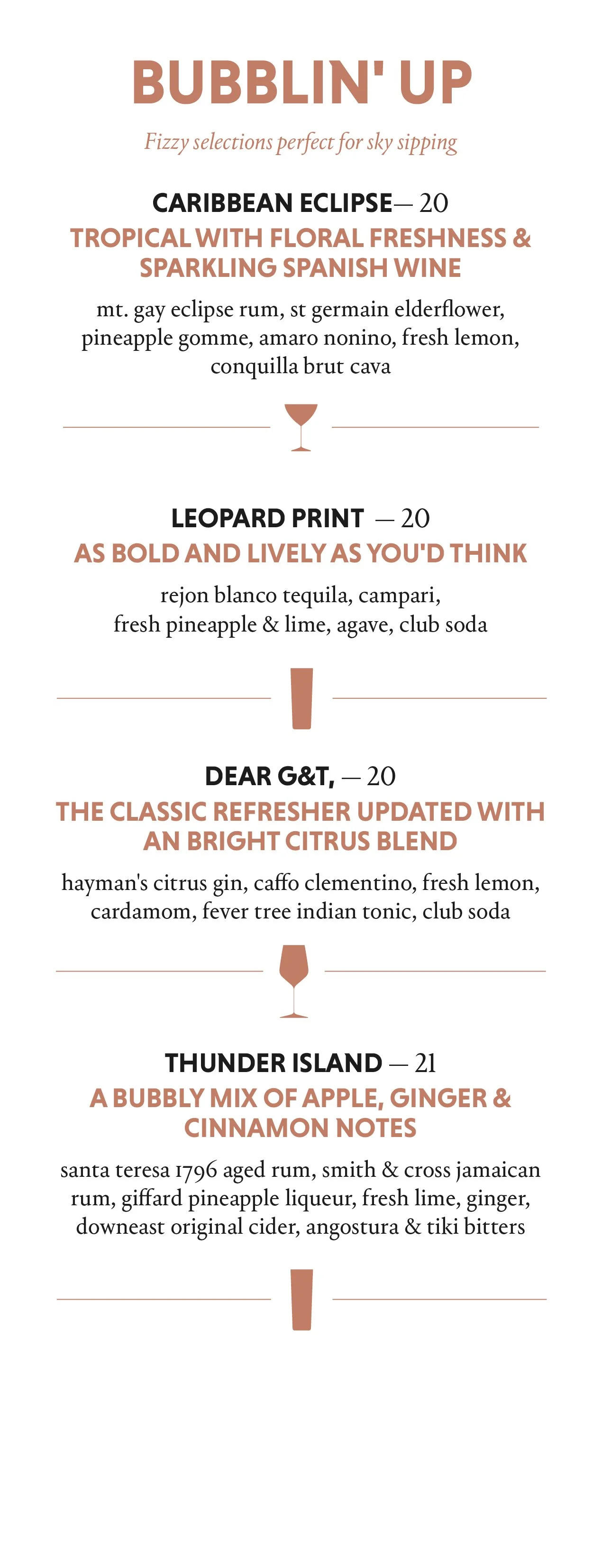 Dear Irving on Hudson Bubblin' Up cocktail menu