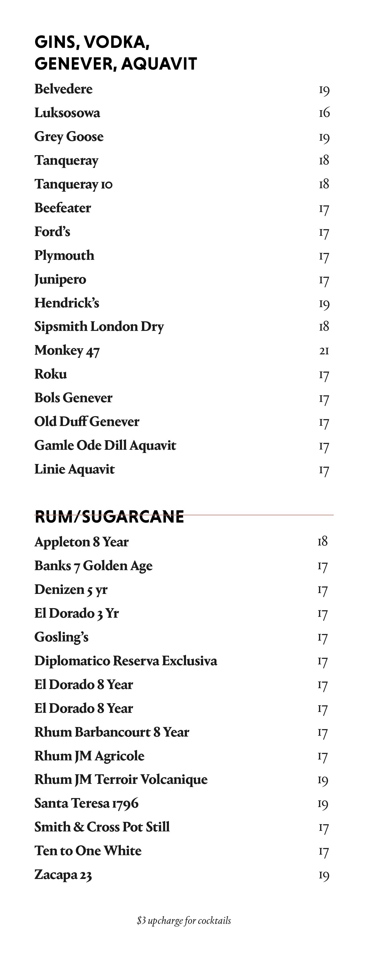 Dear Irving Spirits list
