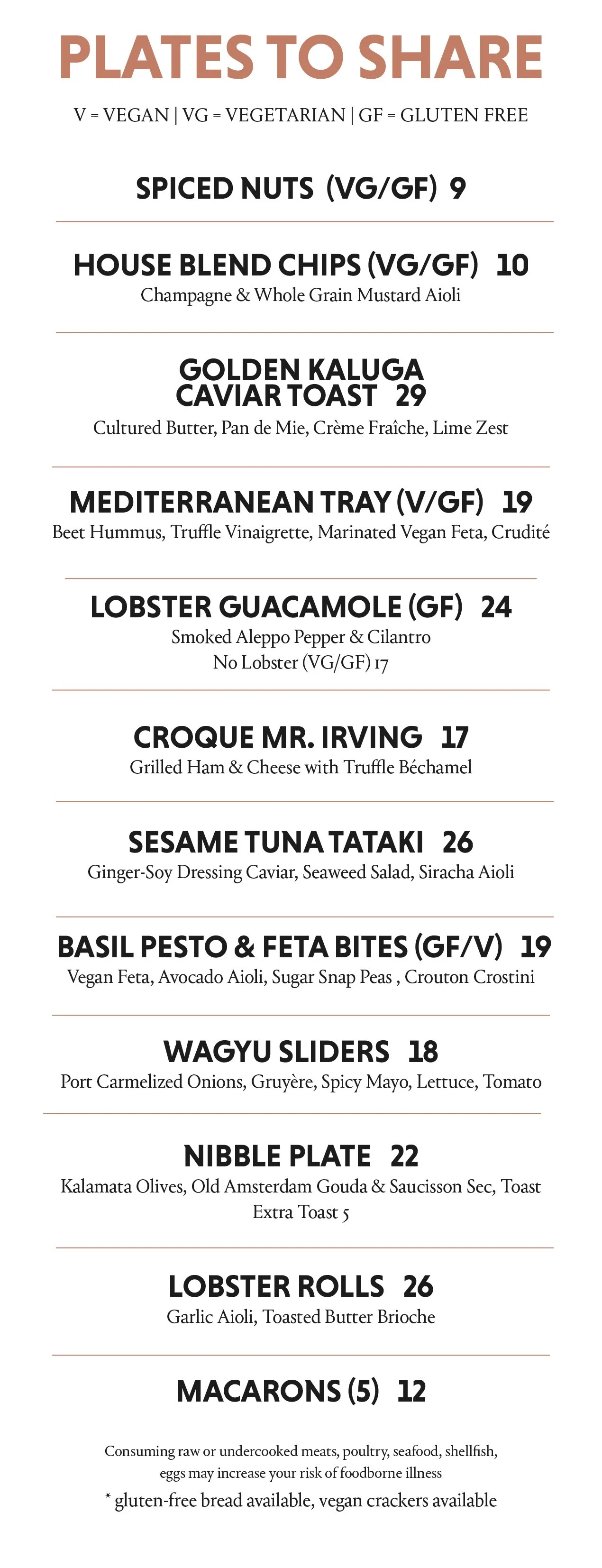 Dear Irving Food Menu