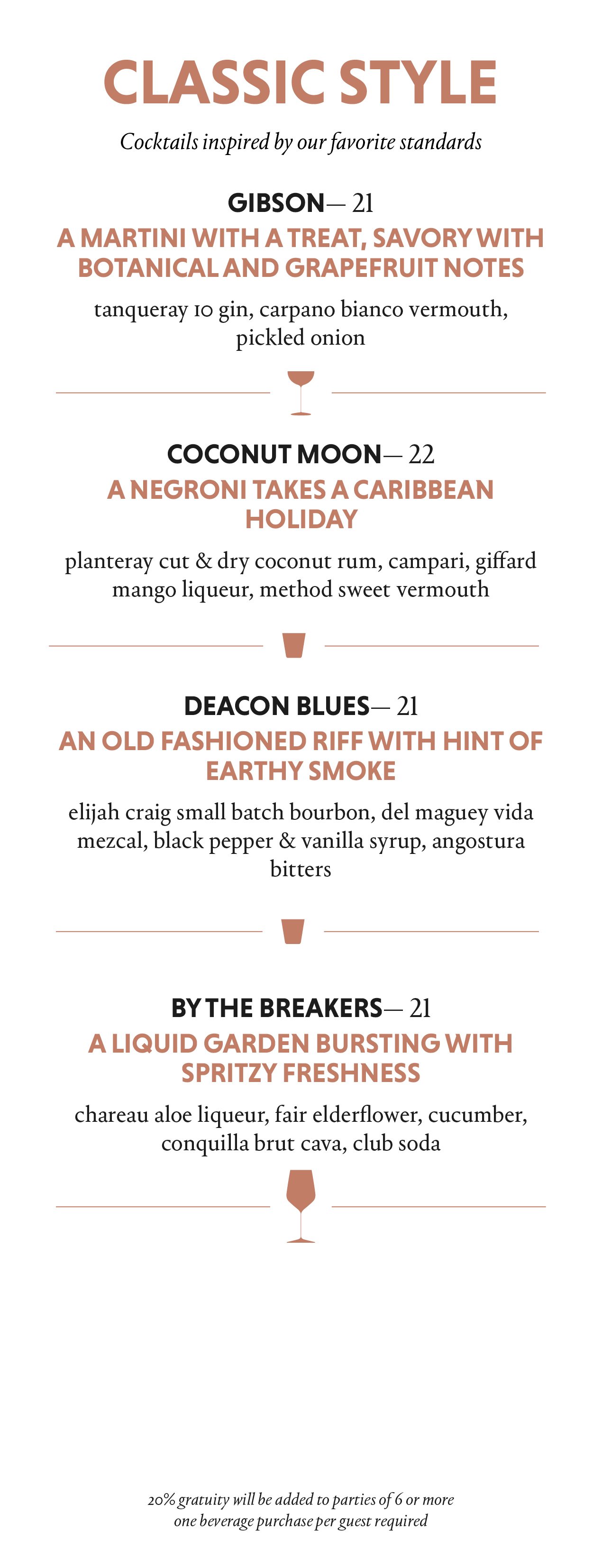 Classic Style cocktail menu
