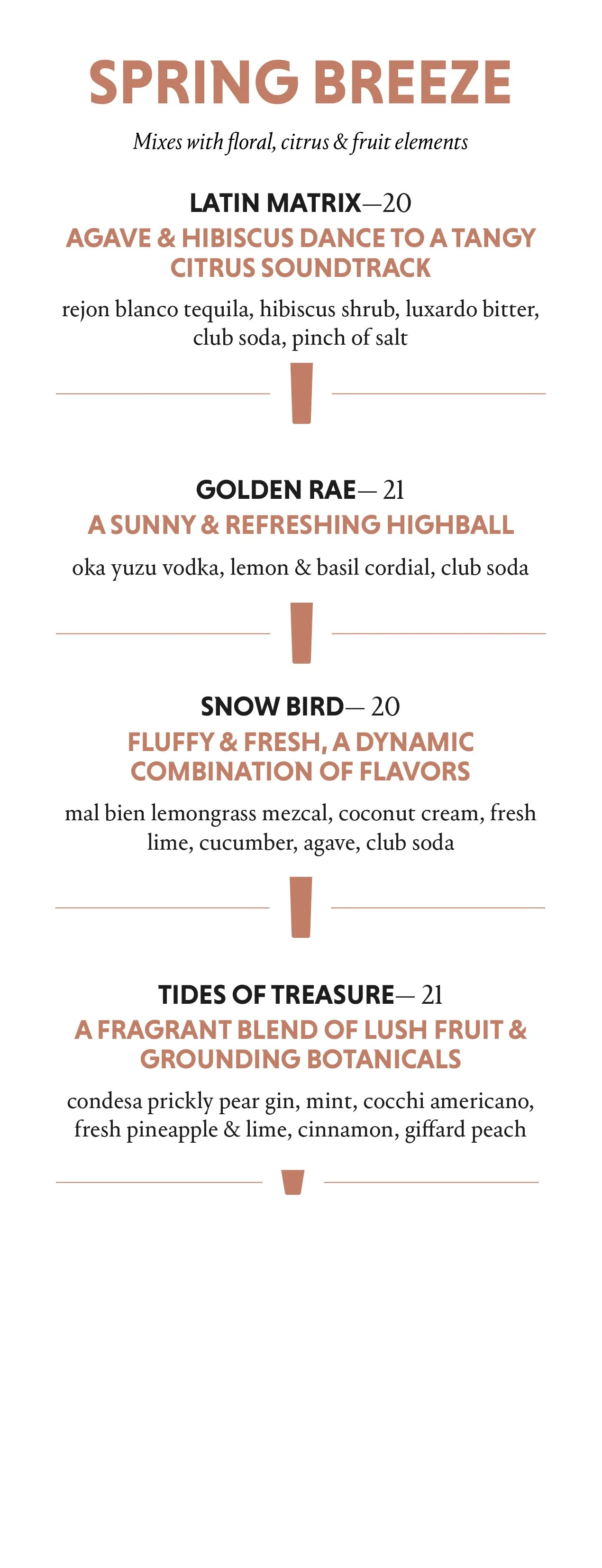 Spring Breeze cocktail menu