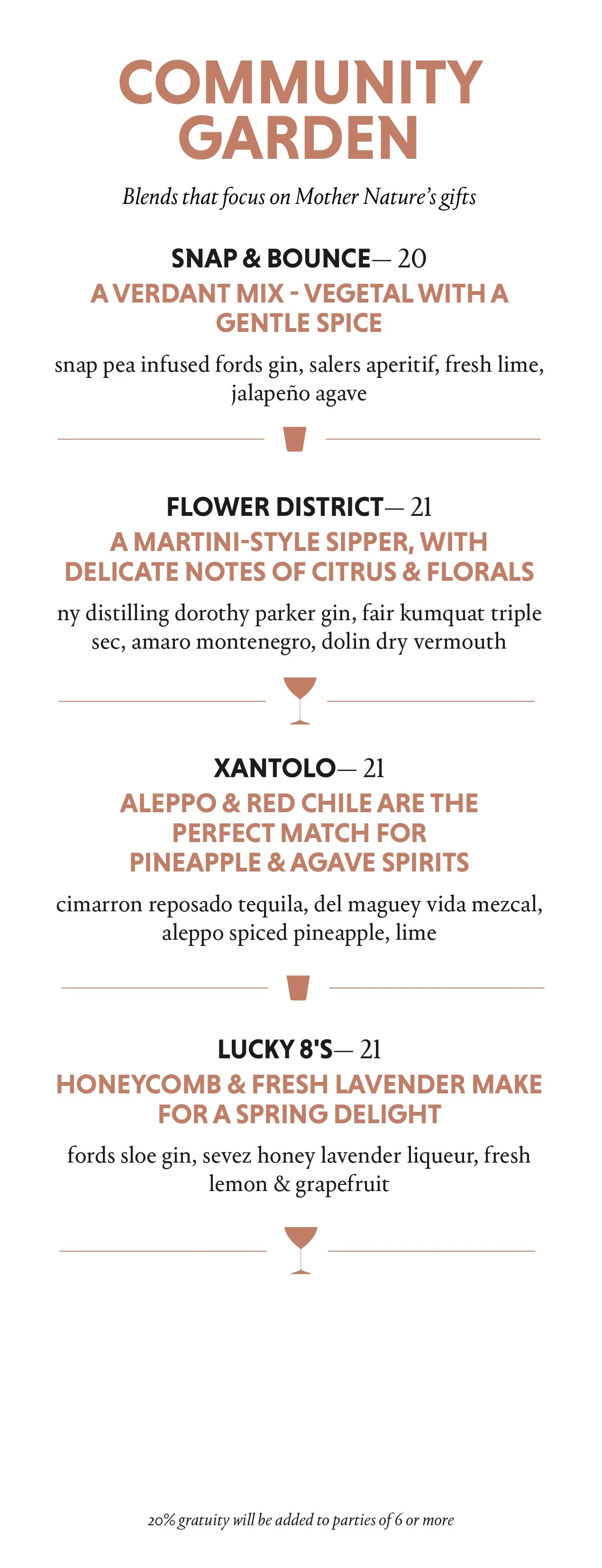 Community Garden cocktail menu