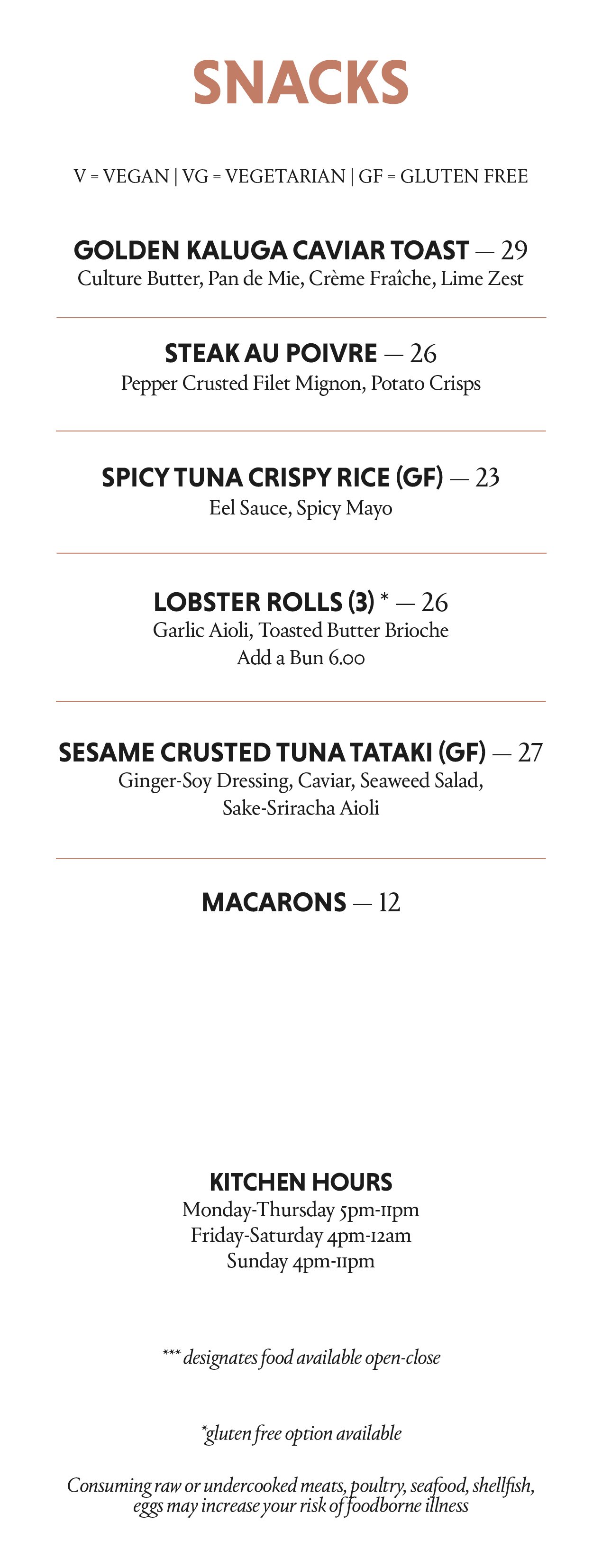 Dear Irving on Hudson food menu with vegan, vegetarian, and gluten free options