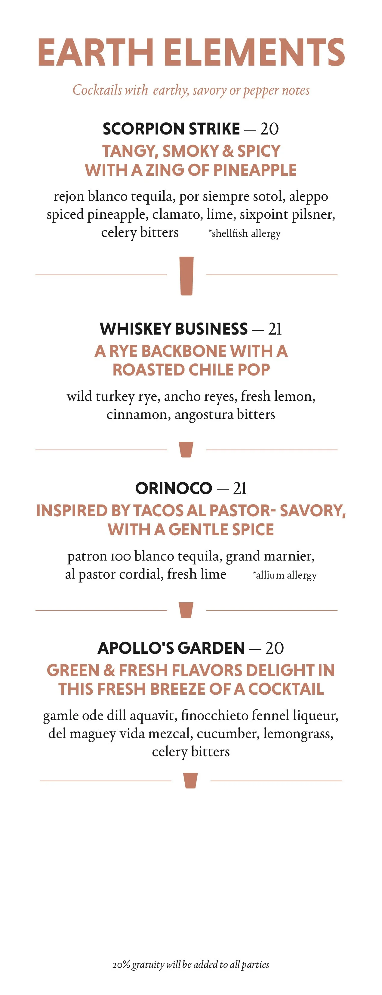 Dear Irving on Hudson Earth Elements cocktail menu