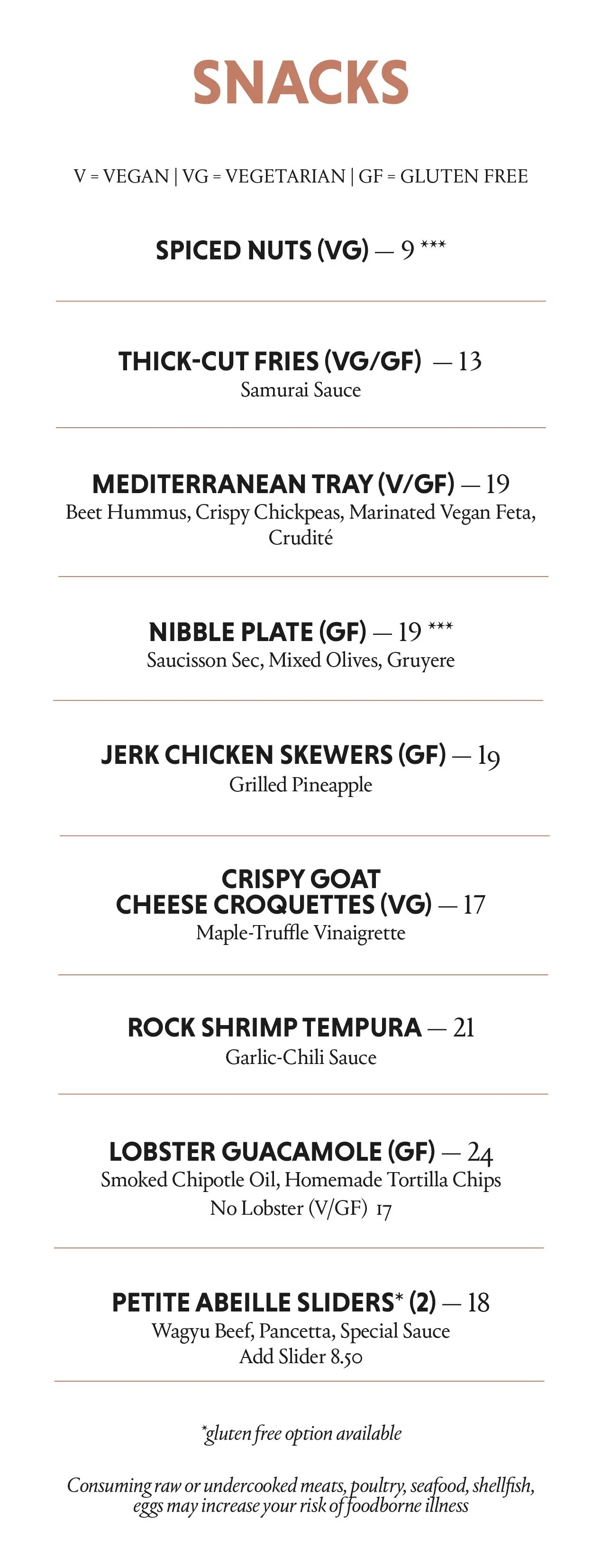 Dear Irving on Hudson food menu with vegan, vegetarian, and gluten free options