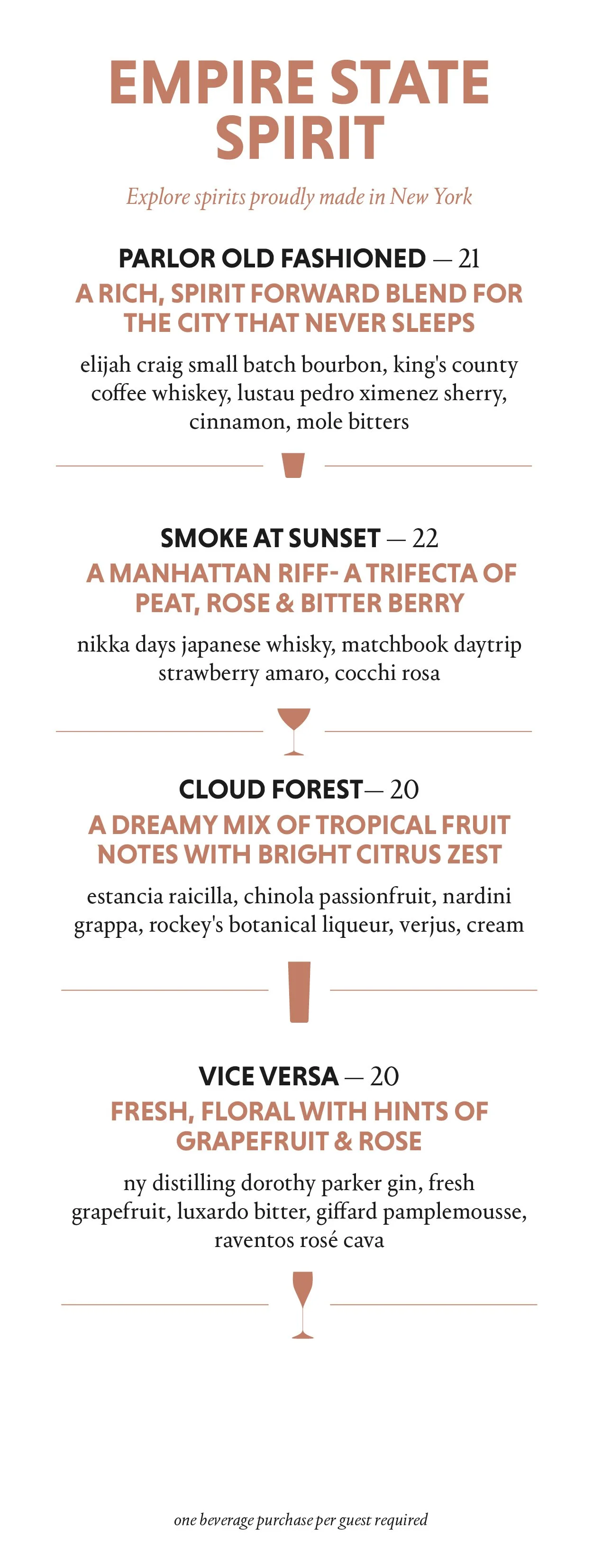 Dear Irving on Hudson Empire State Spirit cocktail menu