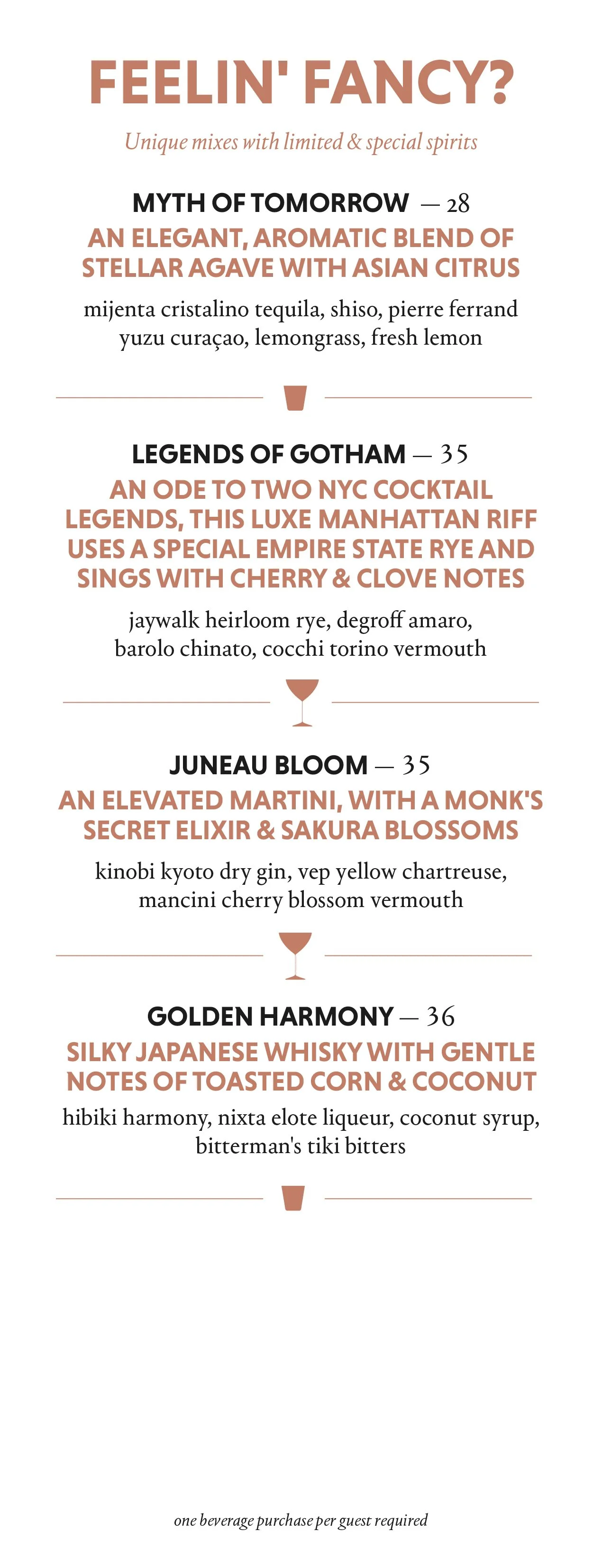Dear Irving on Hudson Feelin' Fancy? cocktail menu
