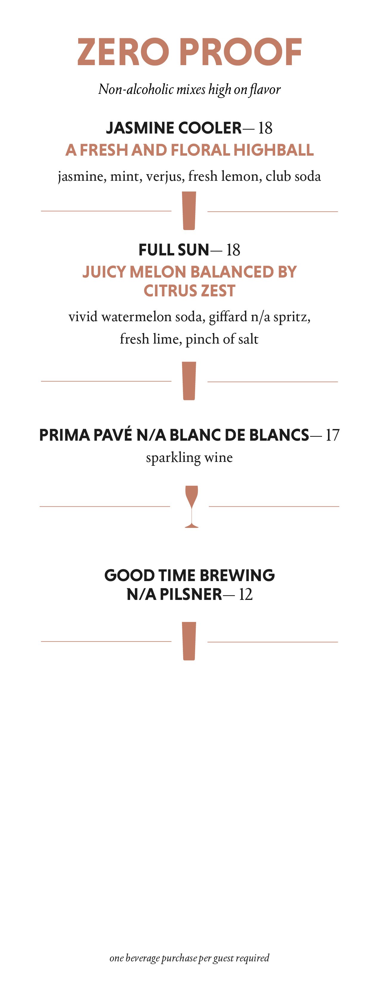 Zero Proof cocktail menu
