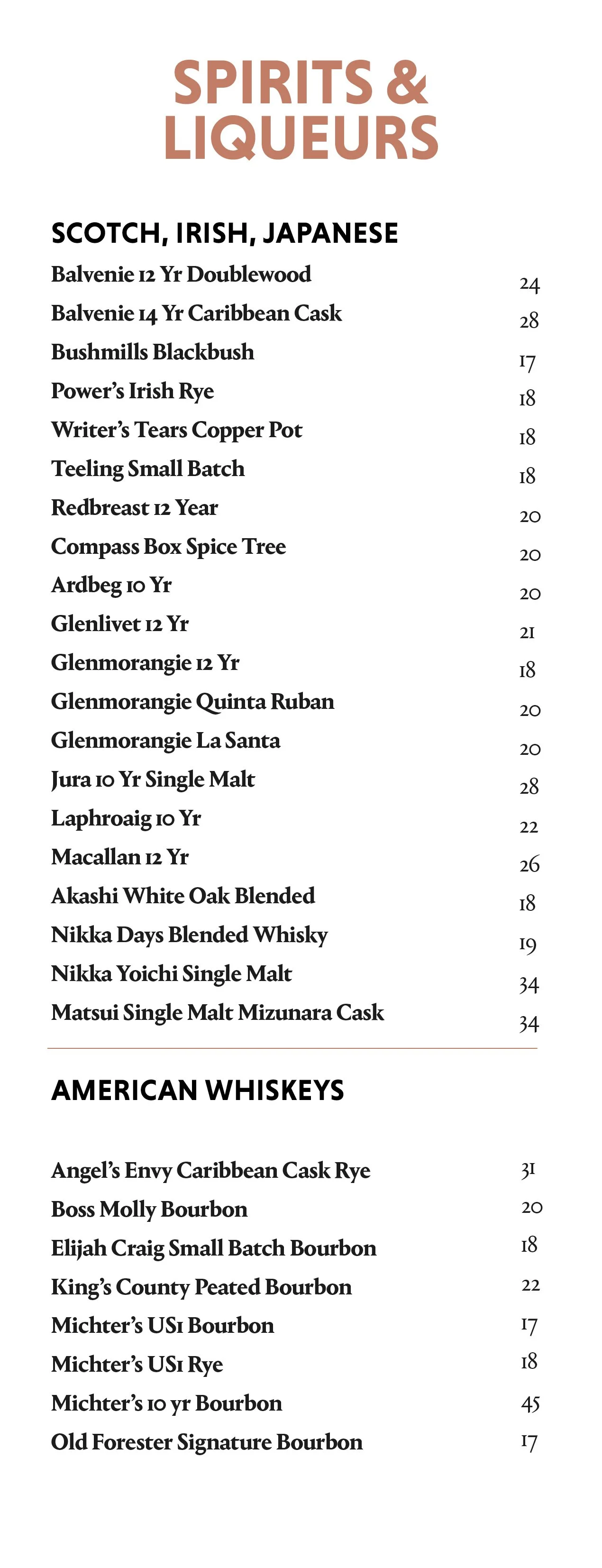 Dear Irving spirits list