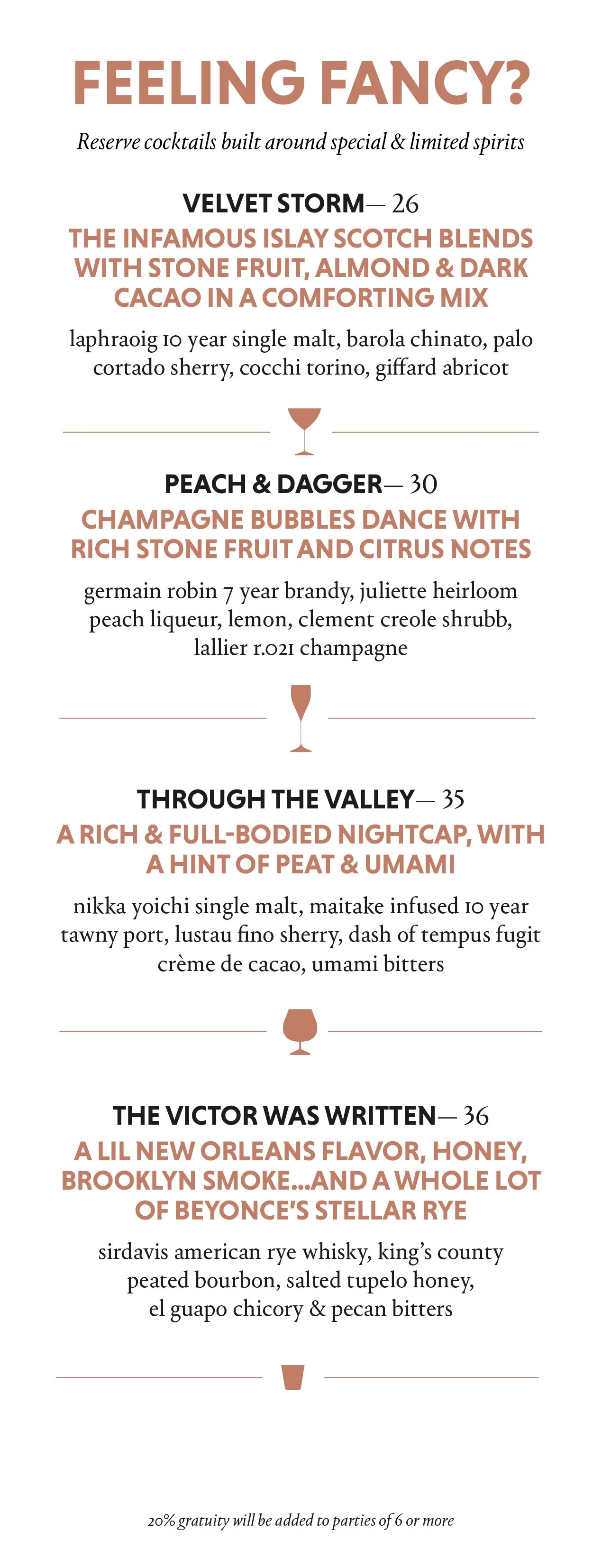 Feeling Fancy cocktail menu