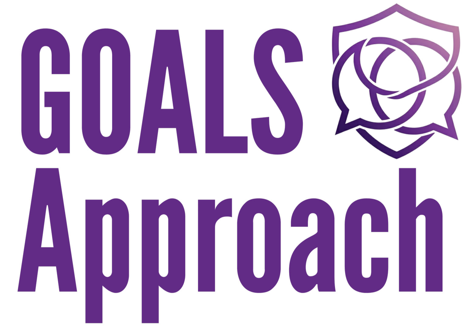 Purple text that says 'Goals Approach' next to the GOALS logo. The GOALS logo is a a shield comprised of two interlocking speech bubble graphics. The intersection of f the speech bubbles forms a triquetra (or Trinity knot).