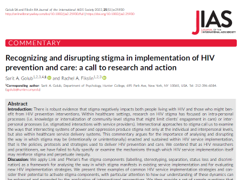 Screenshot of a research article titled 'Recognizing and disrupting stigma in implementation of HIV prevention and care: a call to research and action' from the Journal of the International AIDS Society, displaying the abstract and author information.