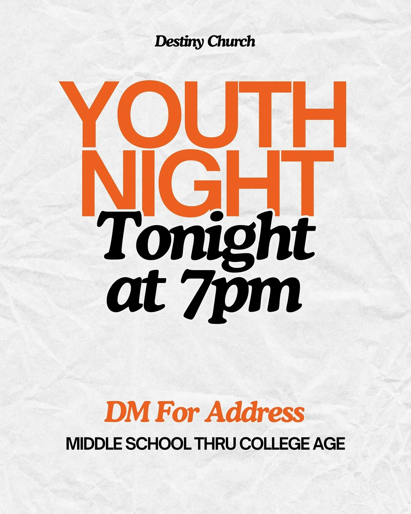 YOUTH! We want to see you and your friends tonight at 7pm, don&rsquo;t miss out!