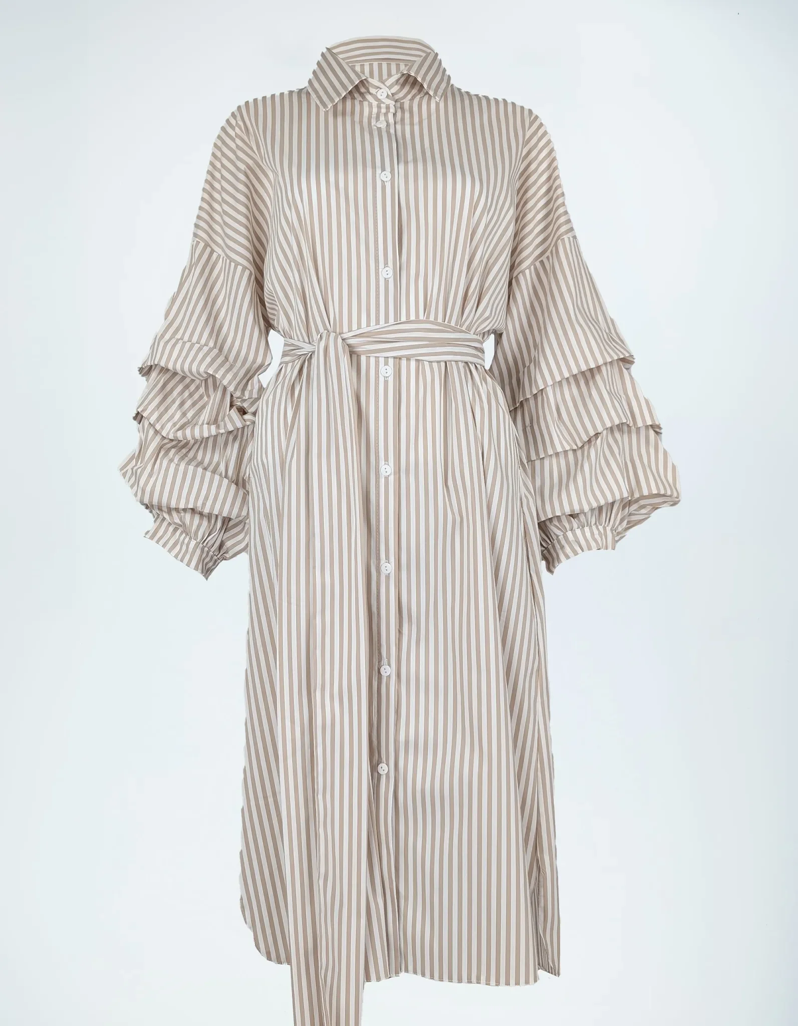 Beiges Streifenkleid Front.
