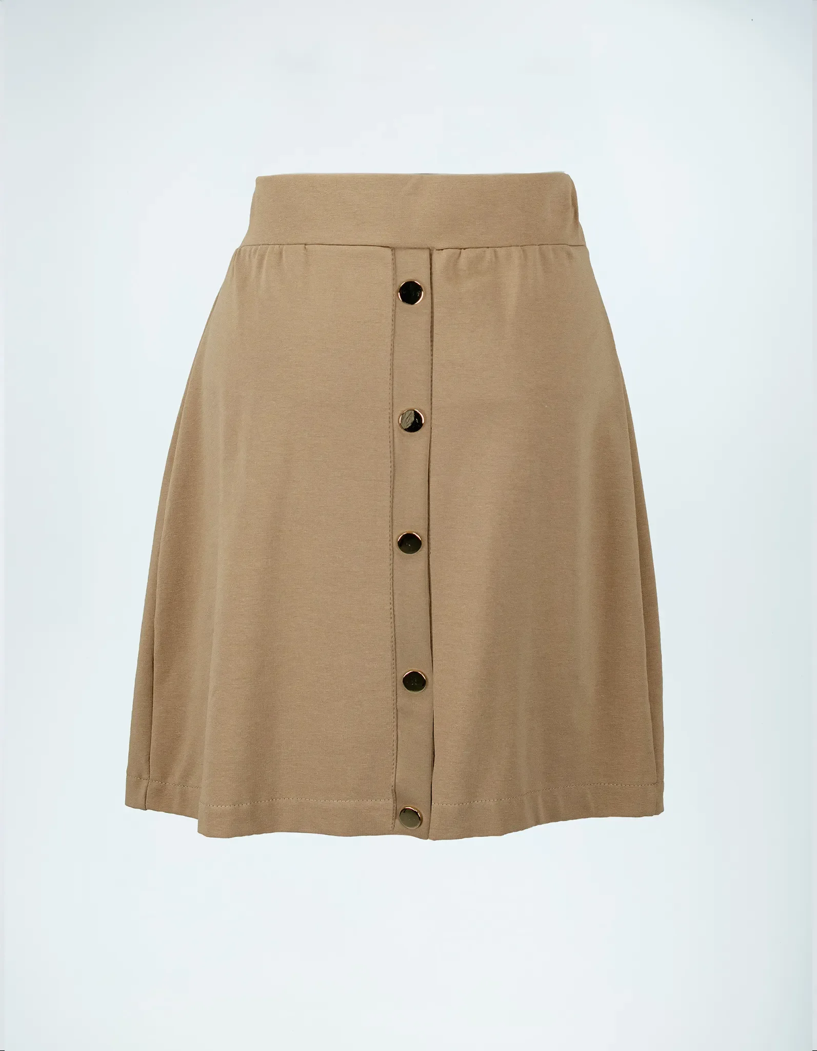 Rock in Taupe mit Zierknöpfen Front.