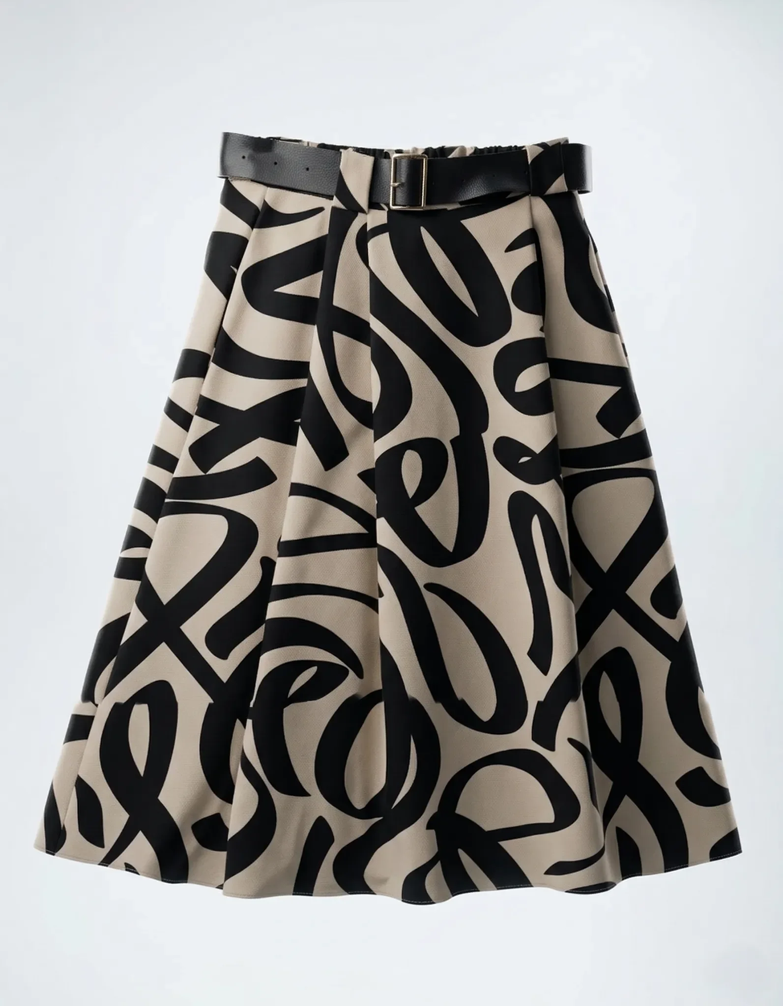 Beiger Rock mit abstraktem Print Front.