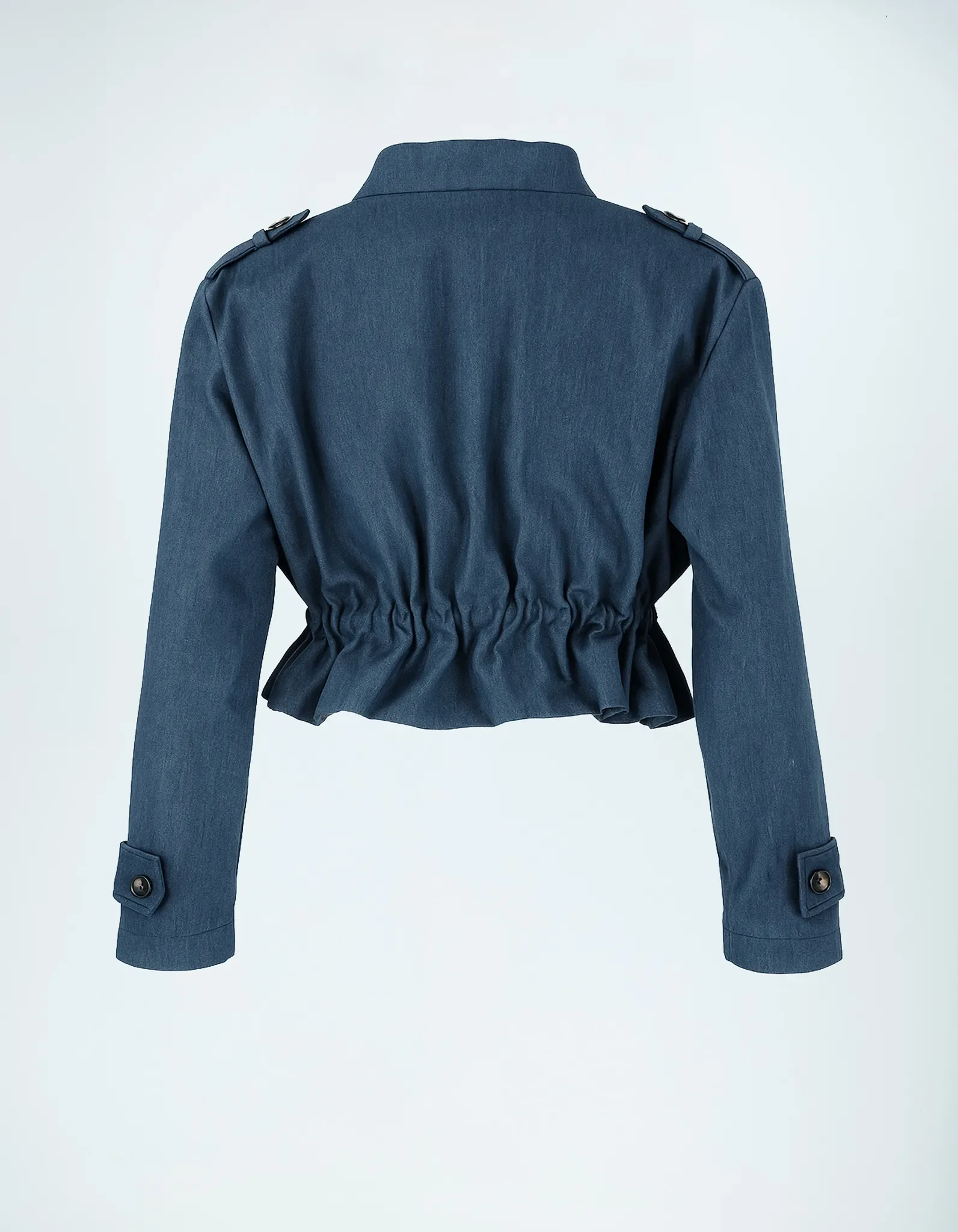 Blaue Military-Jacke Rückansicht.