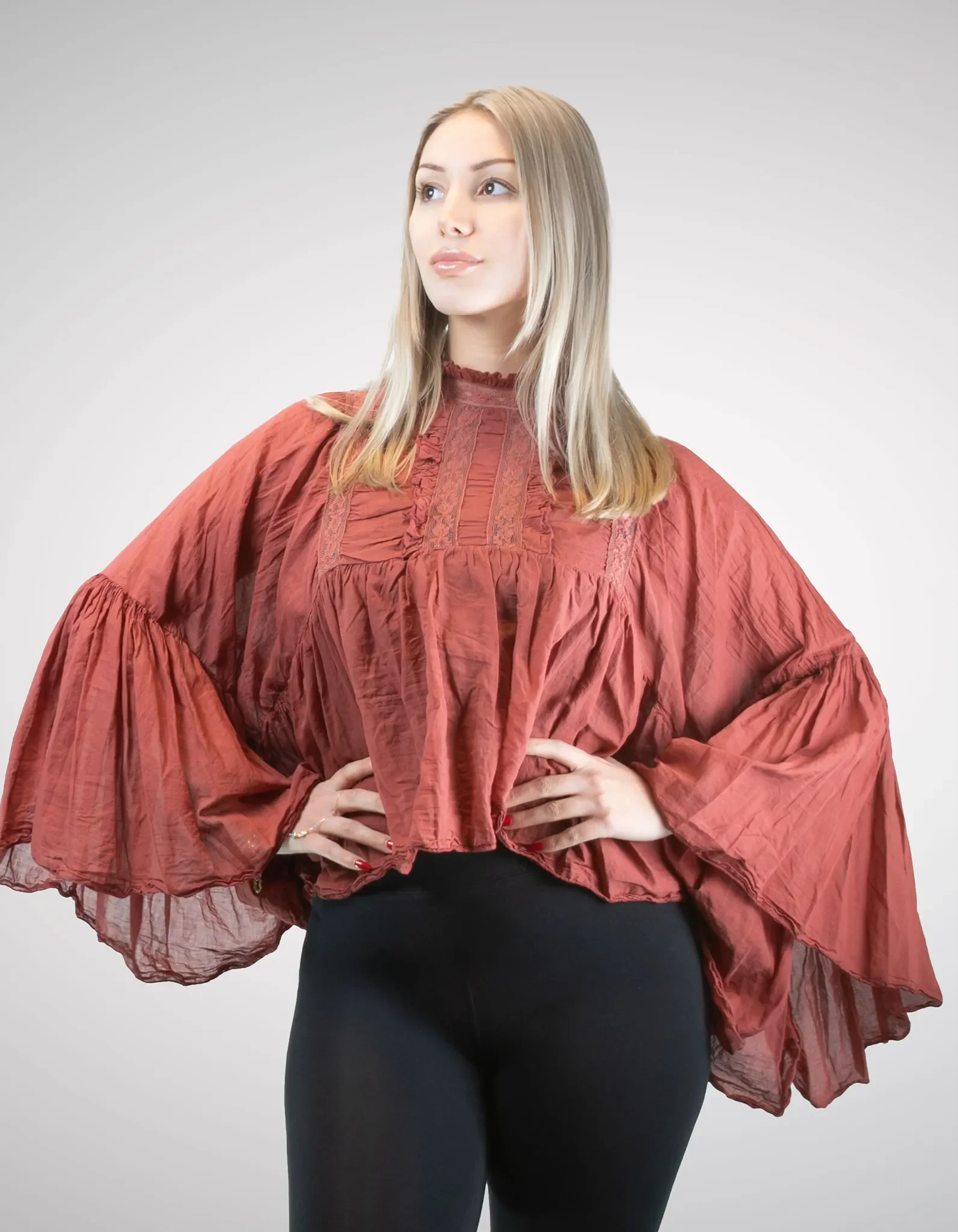 ADELA Voluminöse Boho Bluse mit Spitze