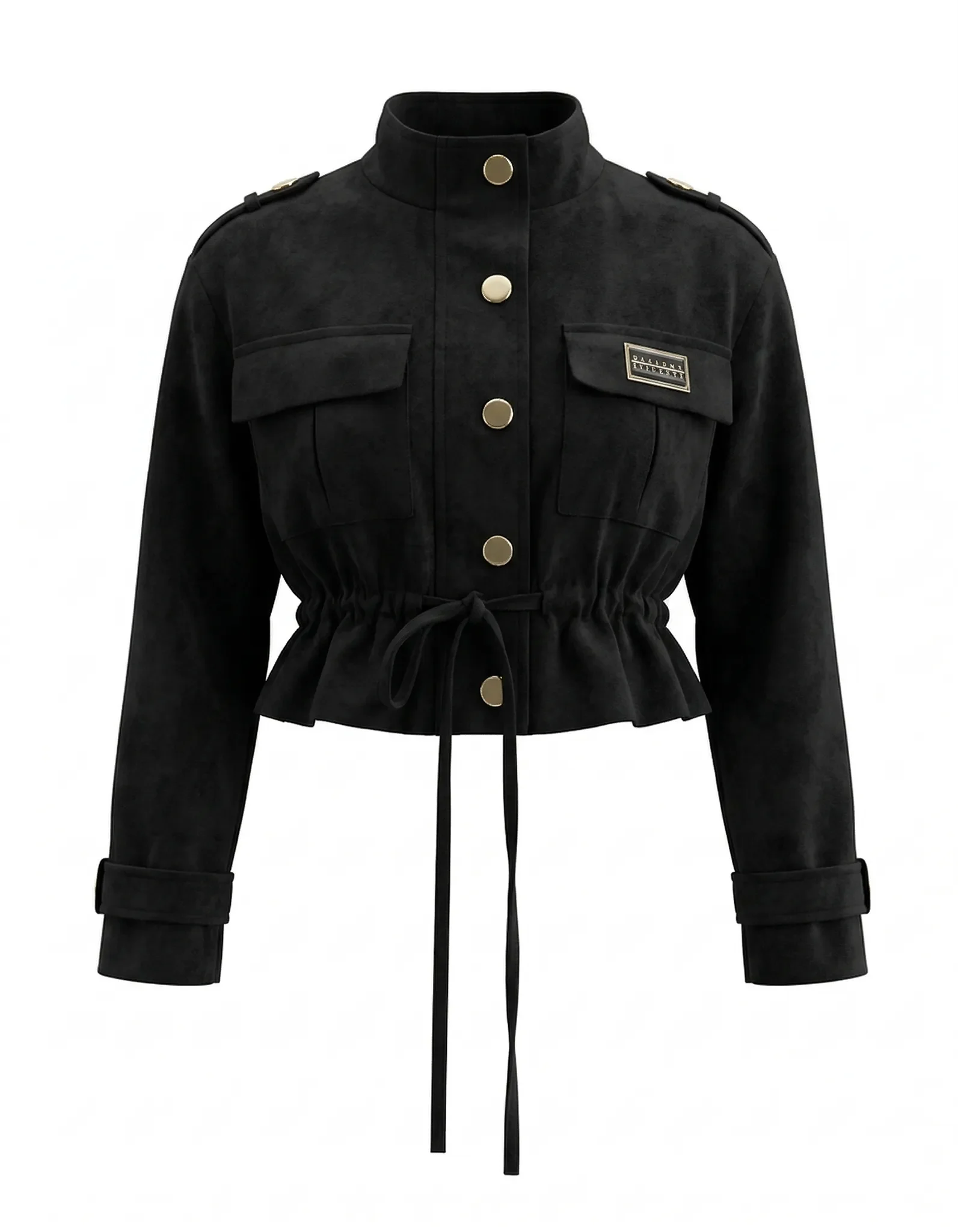 Schwarze Military-Jacke Frontansicht.