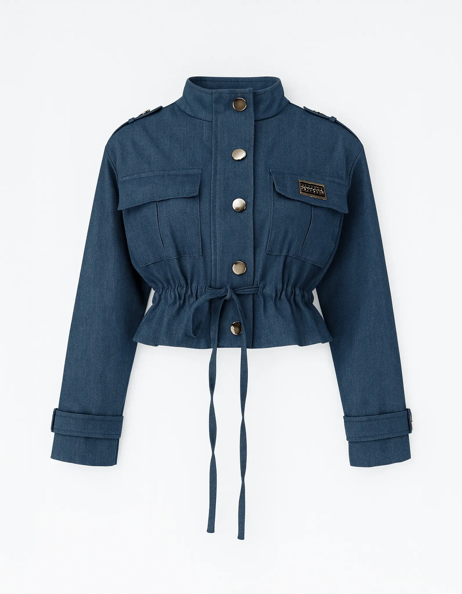 Blaue Military-Jacke Frontansicht.