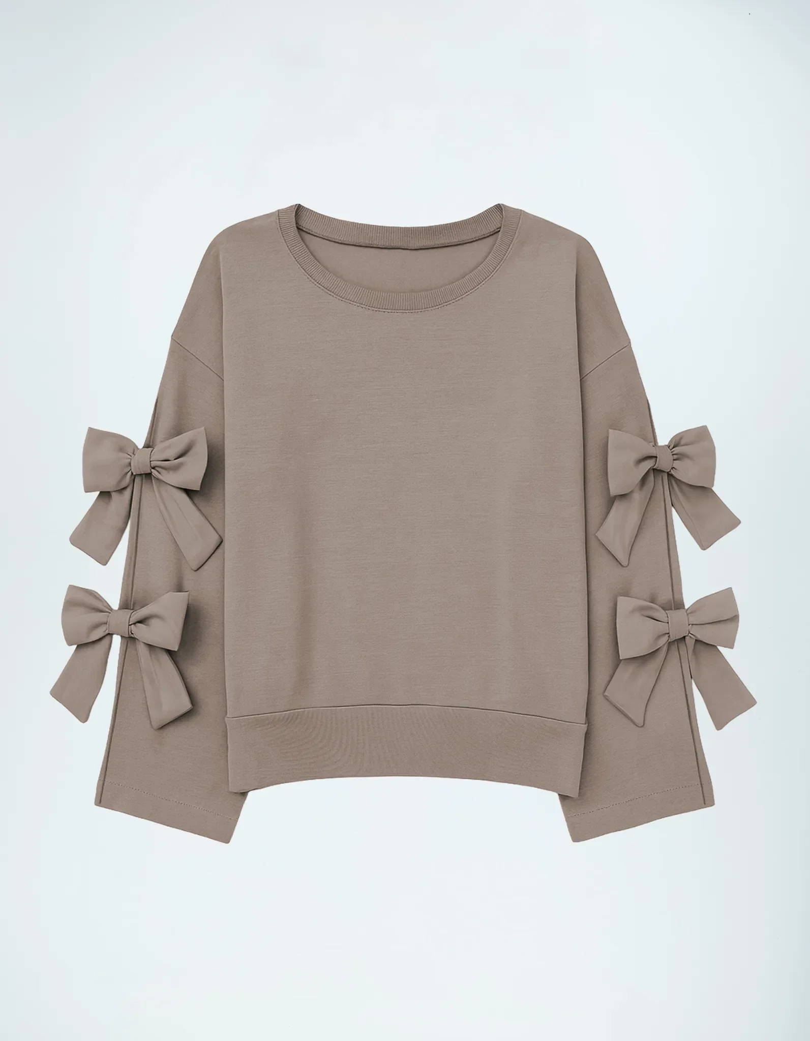 Taupe Sweatshirt mit Schleifen Front.