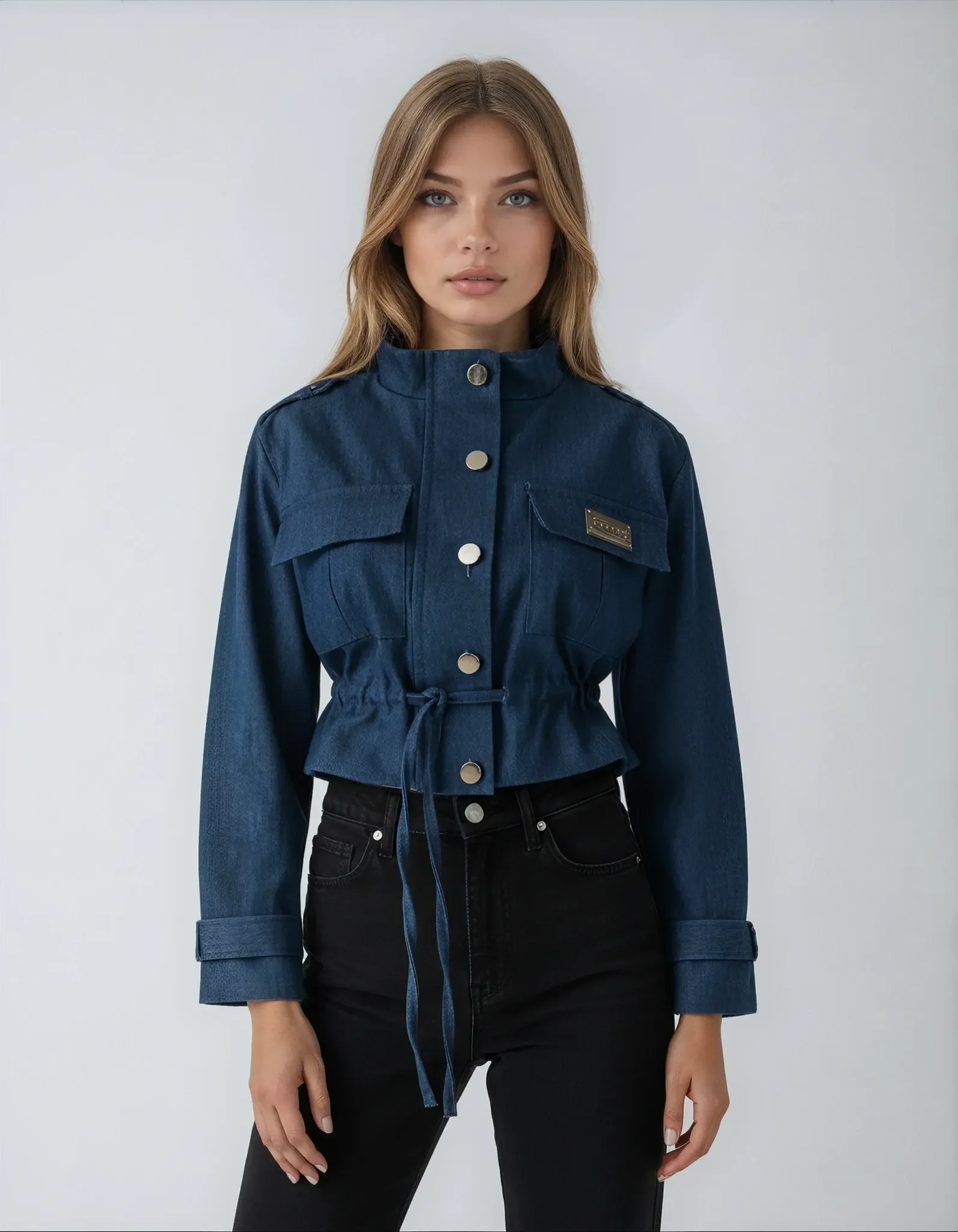 Cropped Military-Jacke mit Goldknöpfen