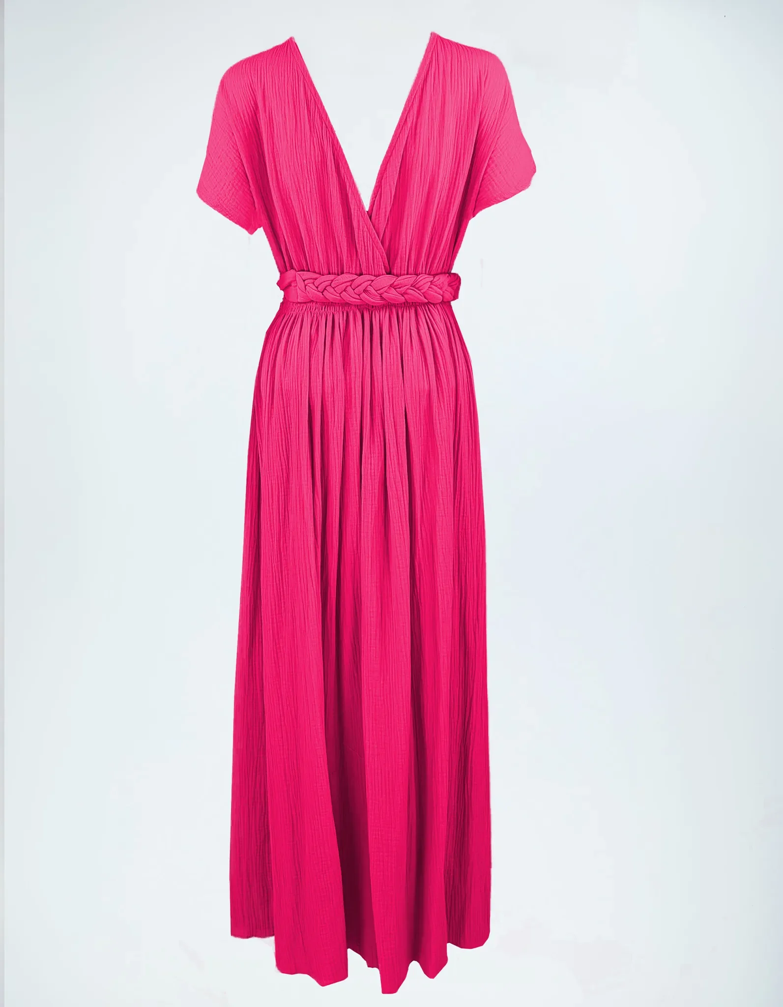 Musselin-Kleid Hot Raspberry Detail.