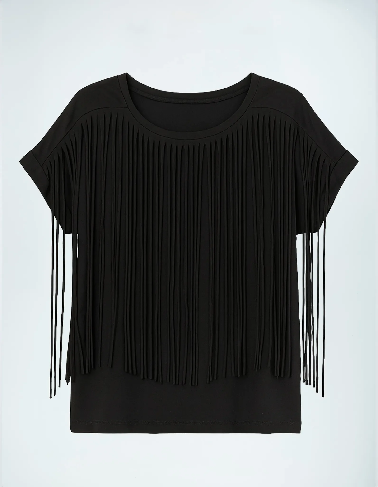 Schwarzes Shirt Yuna mit Front-Fransen.