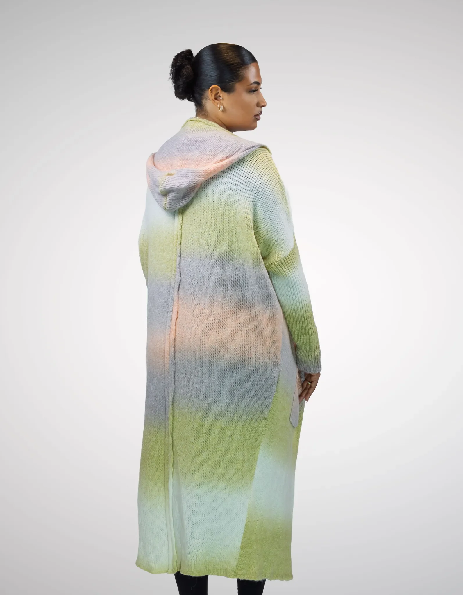 Mint-Mix Kapuzen-Cardigan Rückansicht Muster.
