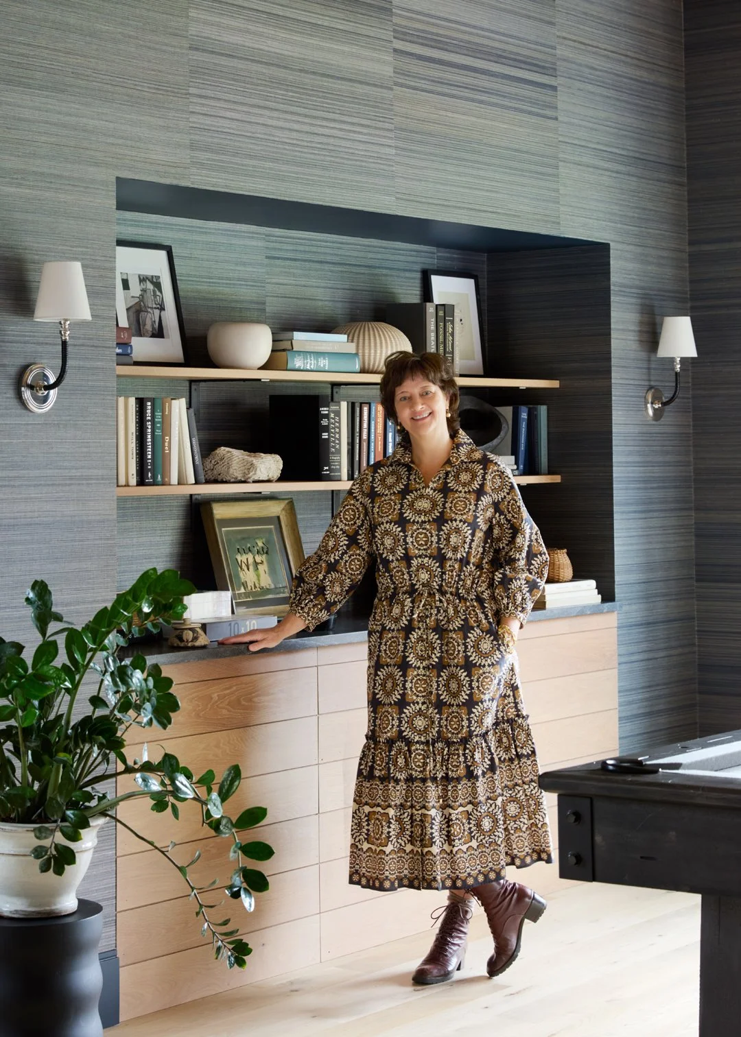 Jenn Sanborn, principal and interior designer of SACRIS Interior Architecture & Design, in a client home — full service interior architecture and design serving the North Shore of Massachusetts, New Hampshire, and Maine