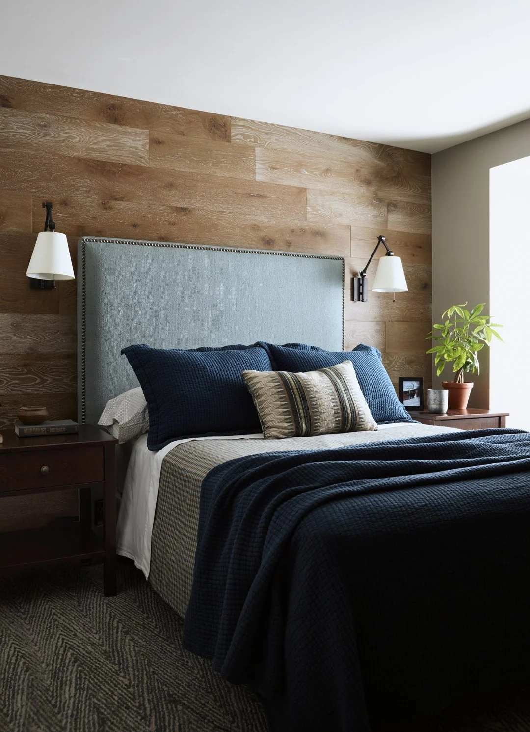 Sacris Design boy's bedroom with wide-plank wood accent wall, serving York County Maine, New Hampshire and North Shore Massachusetts