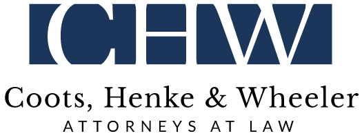 Coots, Henke & Wheeler law firm logo featuring a dark blue geometric “CHW” lettermark.