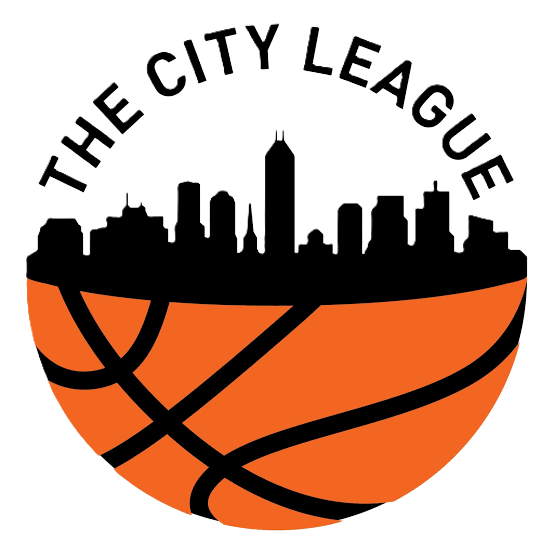 The City League logo featuring a black Indianapolis skyline above an orange basketball, with “The City League” arched overhead.