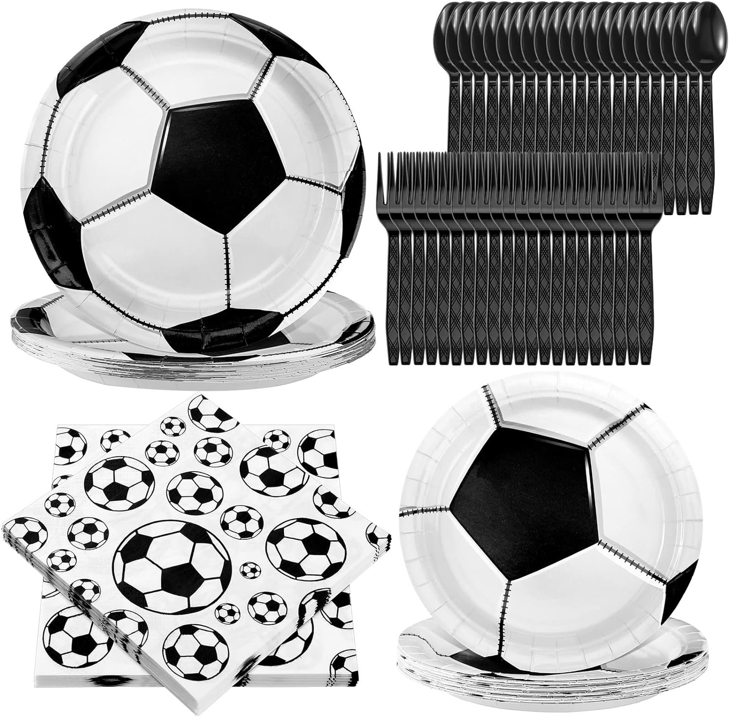 Juego de 20 platos, servilletas, tenedores y cucharas de soccer