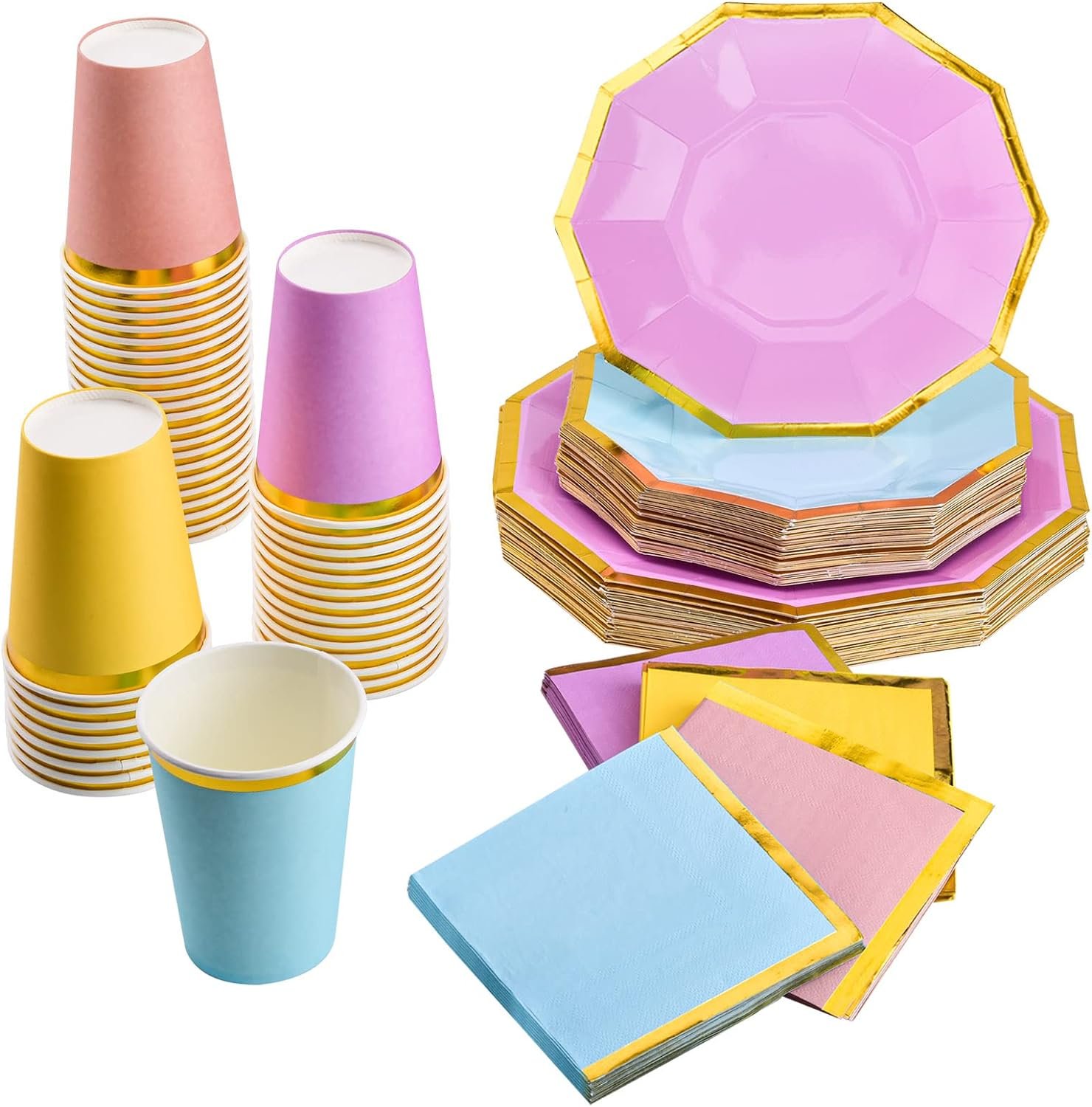 Juego de platos, vasos y servilletas para 48 invitados
